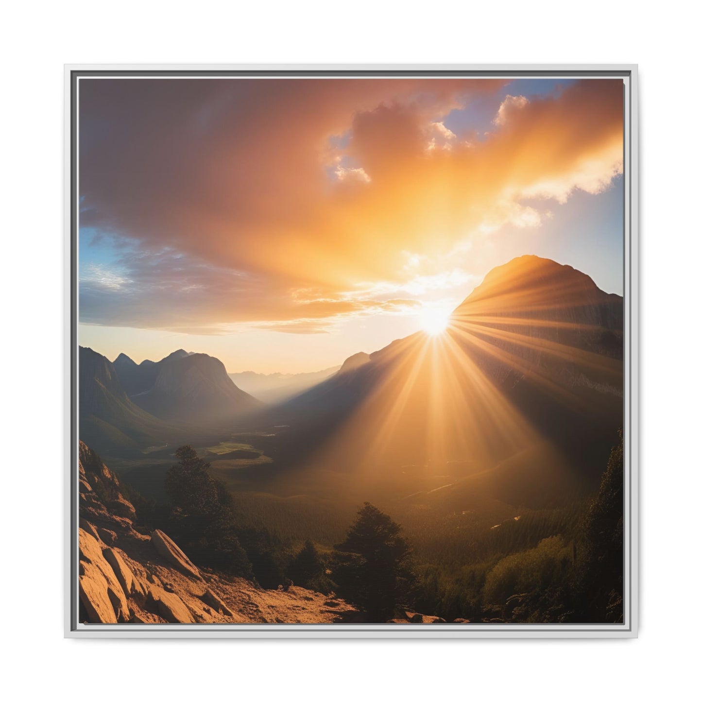 Sunrise in the Mountains Framed Canvas Wall Art Canyon Outdoors Vacation Gift Nature Lover Peaceful Zen Sunset Gift 3 frame colors