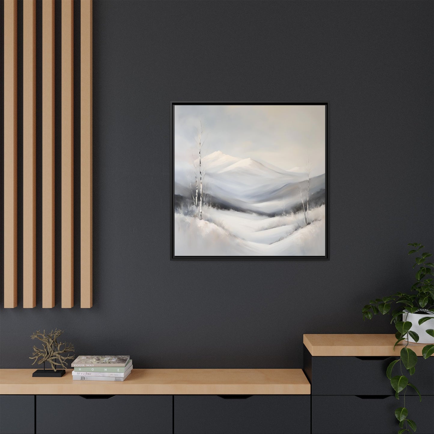 Modern Abstract Mountain Design Unique Framed Canvas Wall Art Snowy Gift Nature Lover Gift 3 frame colors
