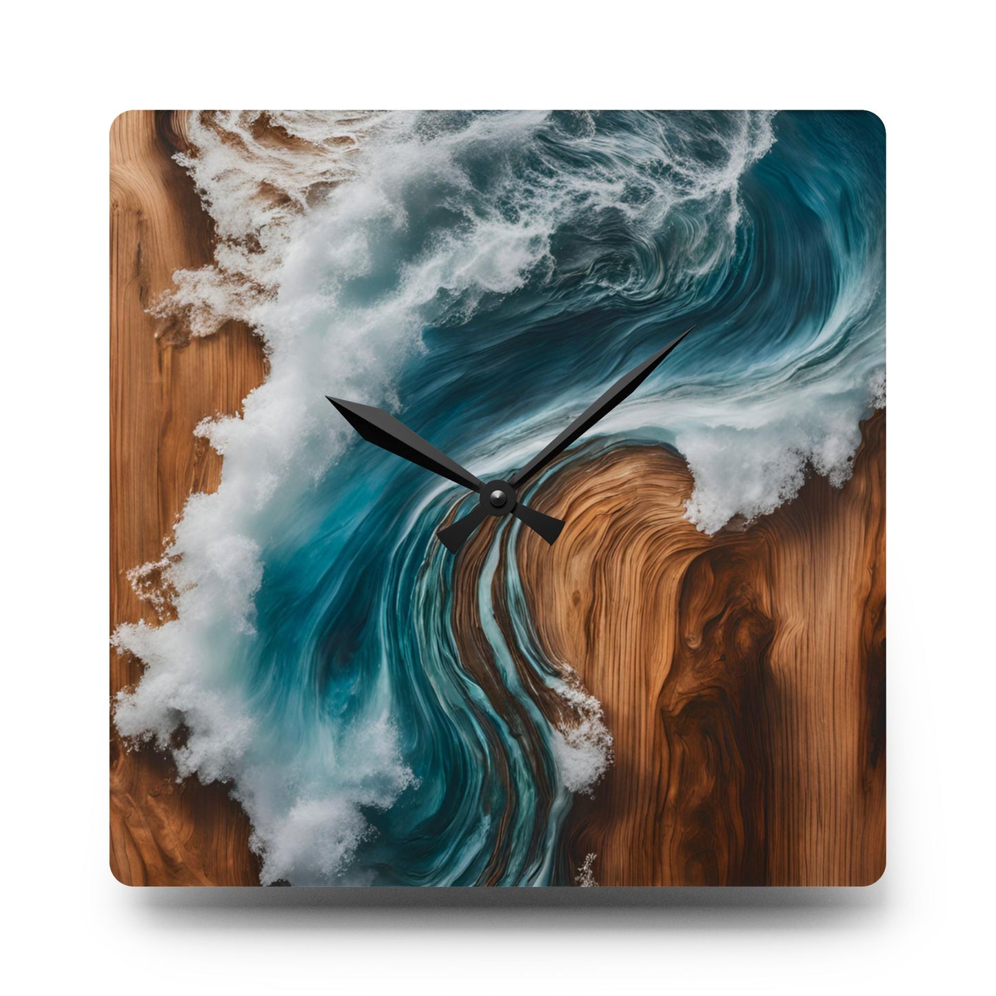 Rustic Wood-look Ocean Waves-inspired Design Acrylic Clock Unique Colorful Wall Clock for Kitchen or Living Room Nature Lover Surfer Gift