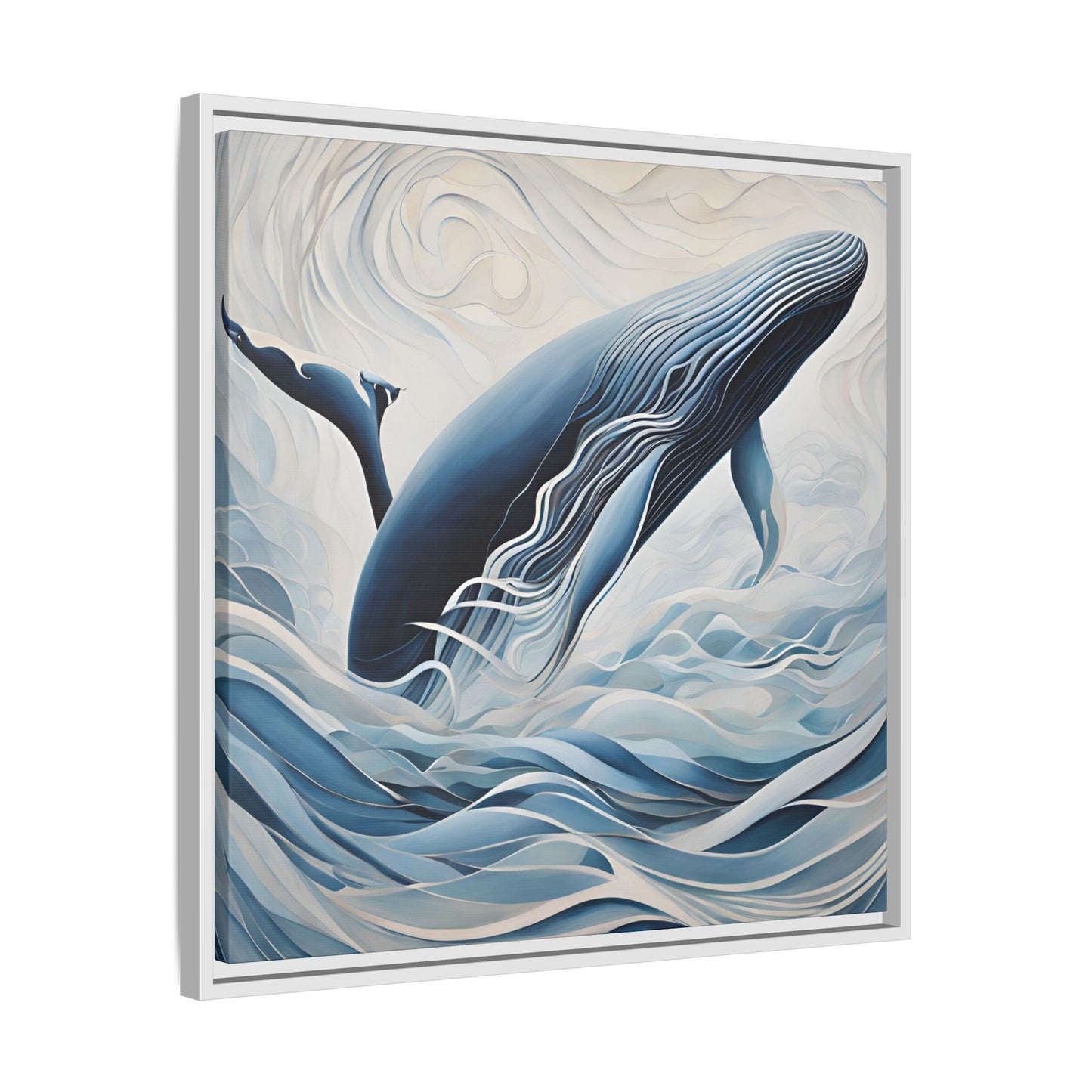 Modern Abstract Whale Wave Design Unique Framed Canvas Wall Art Ocean Beach Gift Nature Lover Gift Underwater Sea Lover Gift 3 frame colors