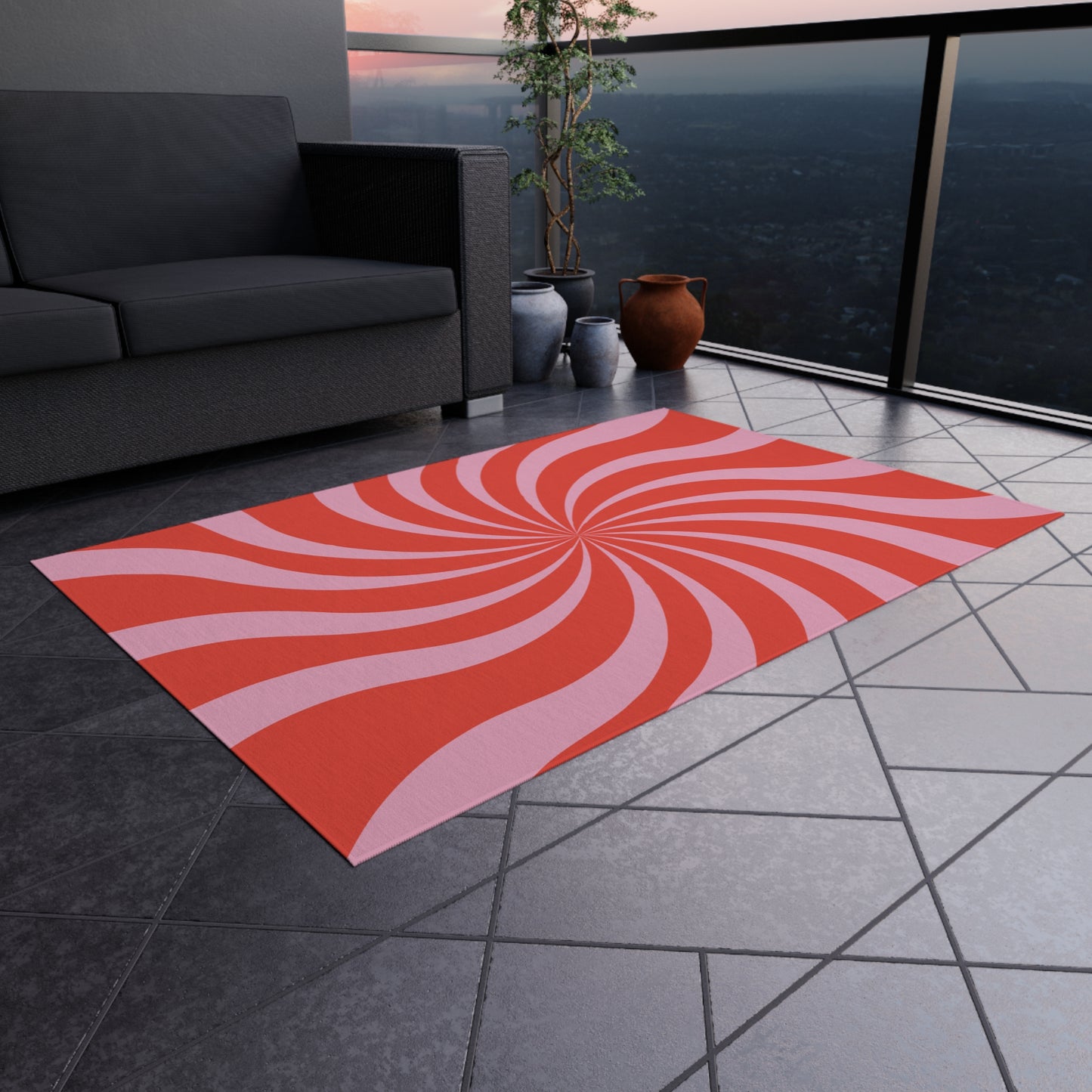 Groovy Retro Chenille Outdoor Rug with No-Skid Backing Cozy Outdoor Carpet Patio Decor Beachy Gazebo Rug Pool Area Outdoor Kitchen Decor