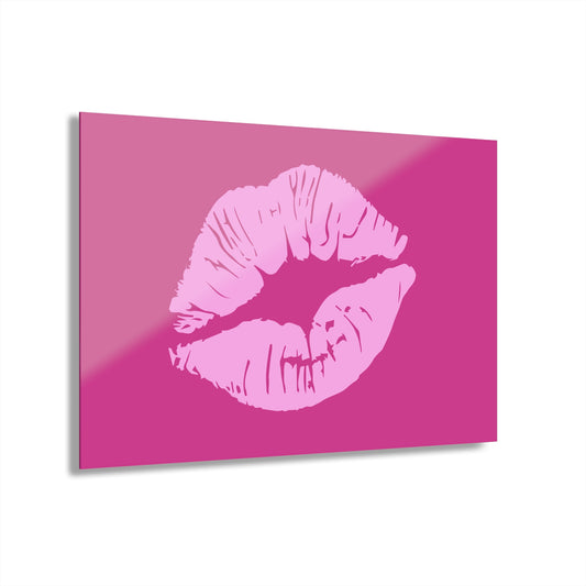 Large Pink Kissy Lips Acrylic Print with French Cleat Fashion Lover Wall Art Lipstick Gift Cosmetics Lover Artwork Modern Kiss Home Decor