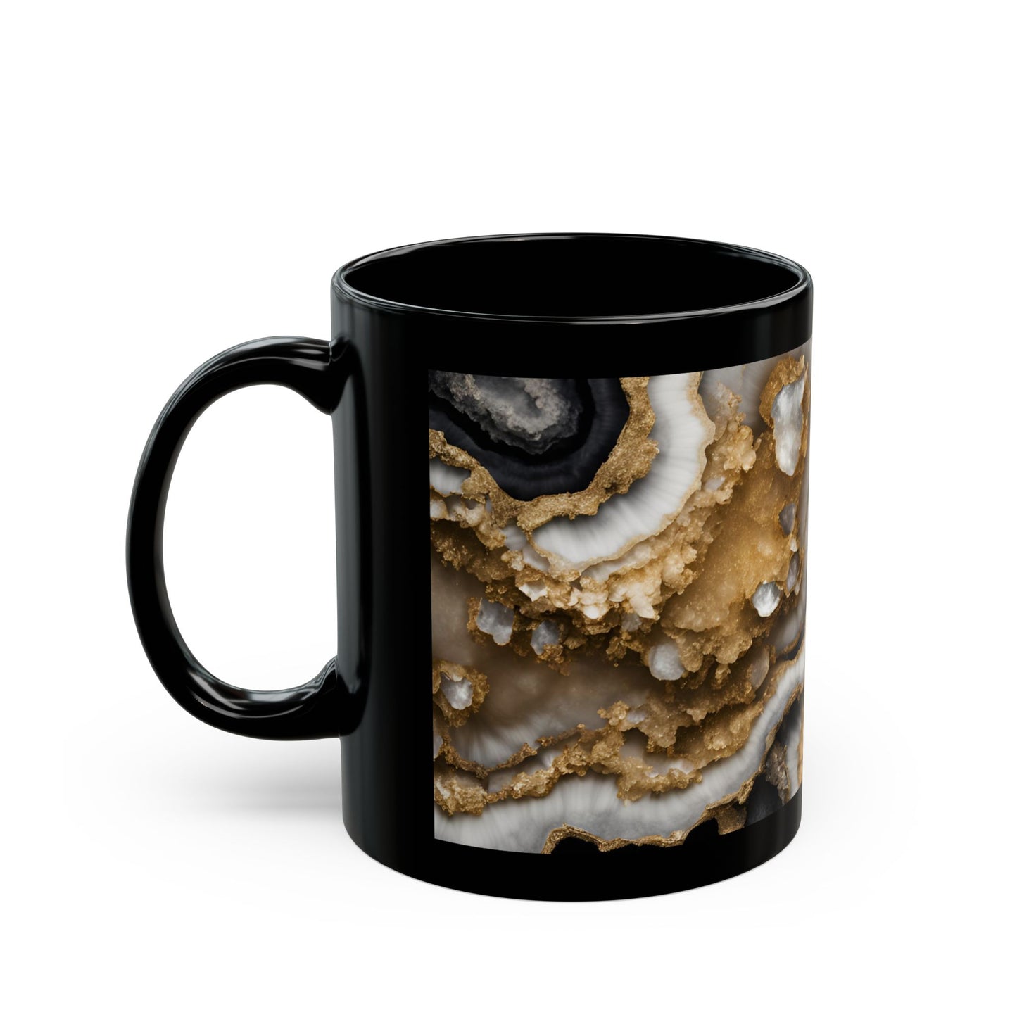 Black, White and Gold Crystal Geode Design Coffee Tea Hot Chocolate Mug Boho Gift for Her Nature Lover Gift Geology Rock Lover Gift