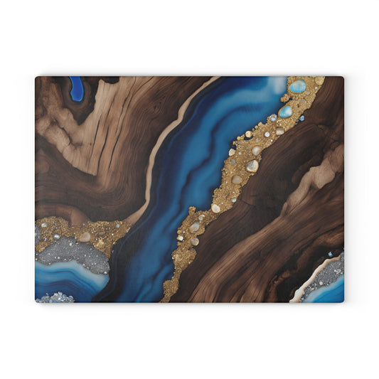 Kitchen Decor Glass Wood-look Image Nature Lover Cutting Board Serving Tray Home Cook Gift Colorful Glass Geode-inspired Charcuterie Board