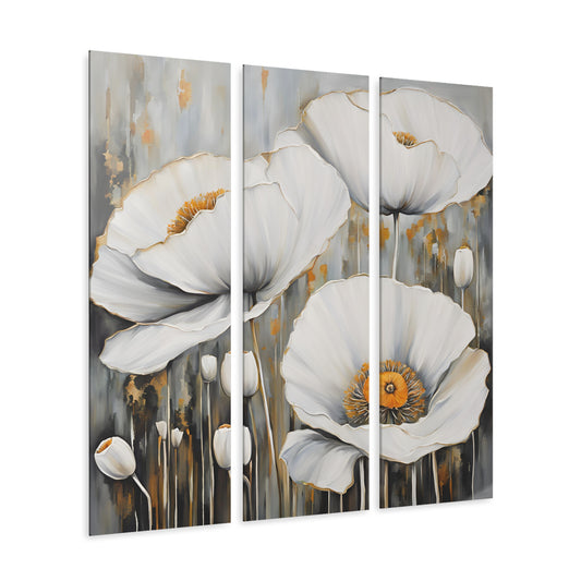 Modern Art Style Poppy Design Triptych Acrylic Print Floral Wall Art Unique Cottage Core Flower Theme 3-Panel Fairycore Decor