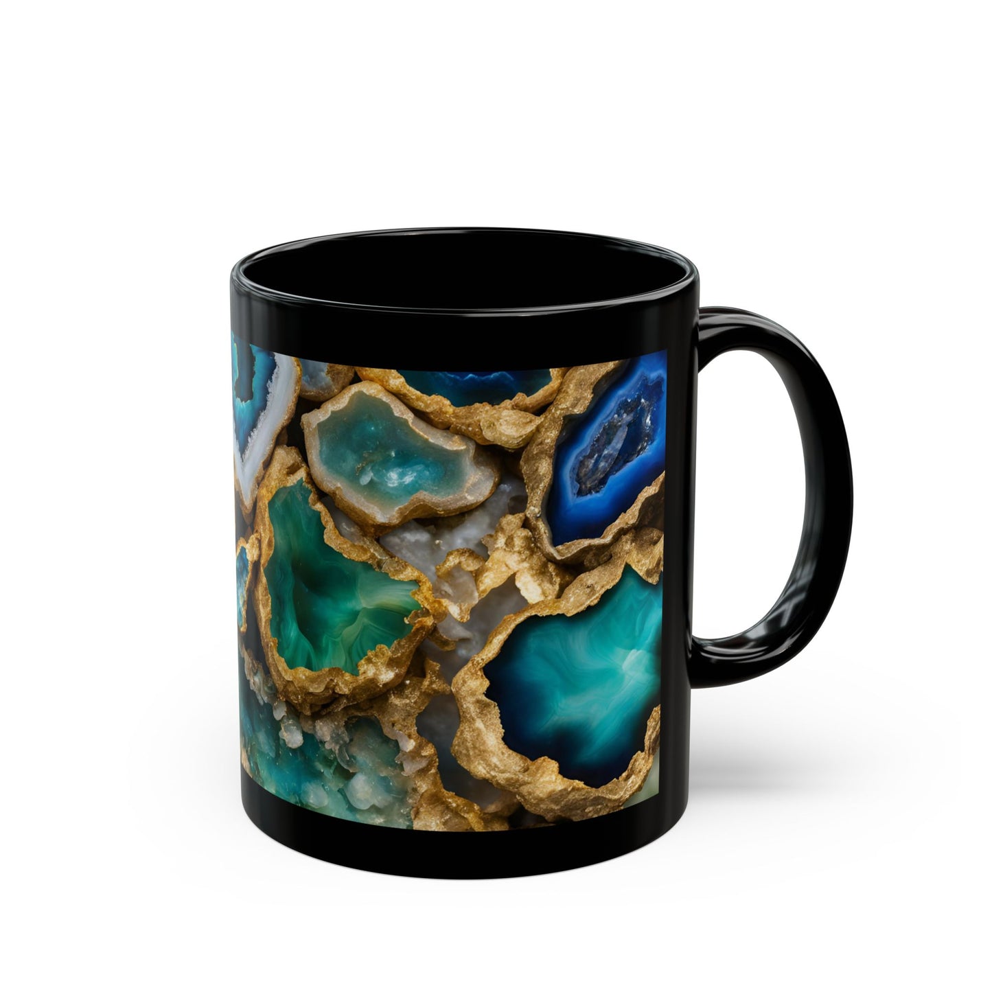 Blue Green and Gold Amethyst Crystal Geode Design Coffee Tea Hot Chocolate Mug Boho Gift for Her Nature Lover Gift Geology Rock Lover Gift