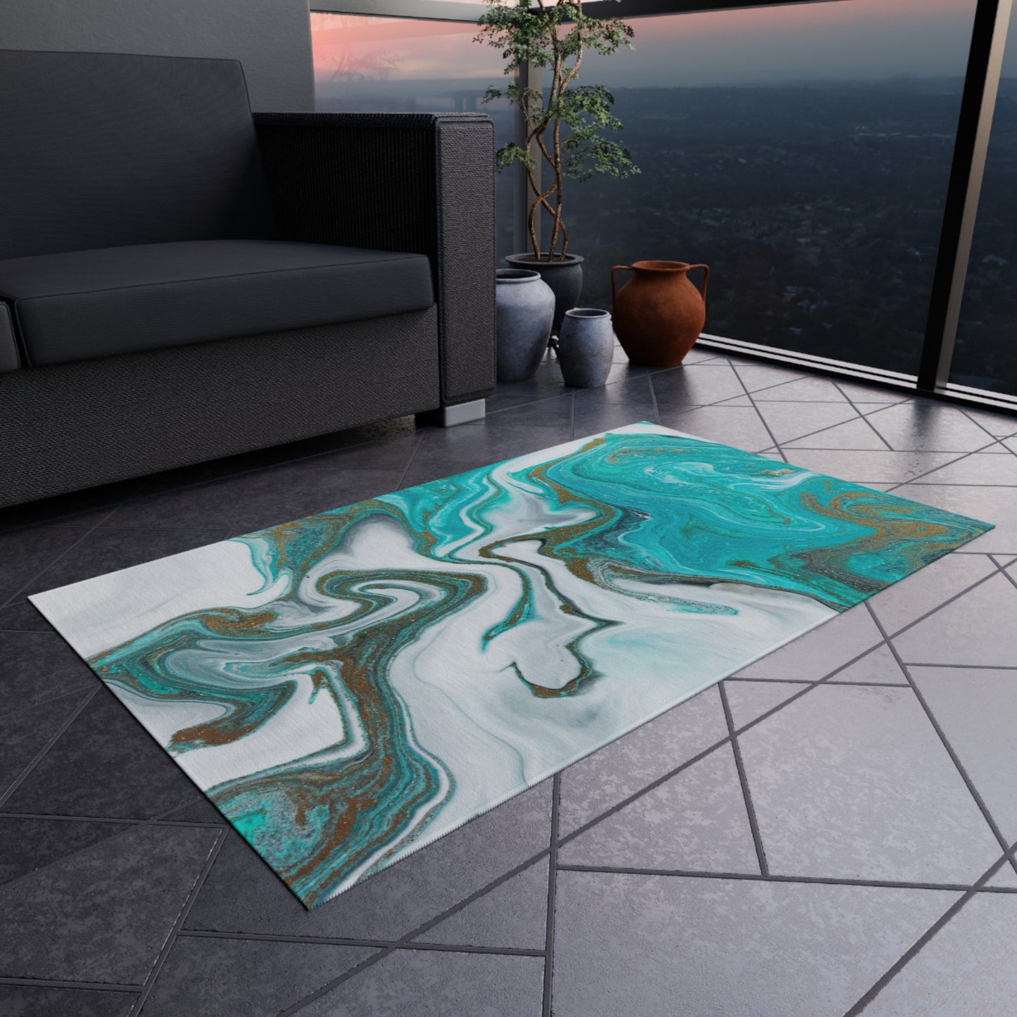 Marble Design Chenille Outdoor Rug with No-Skid Backing Cozy Outdoor Carpet Patio Decor Gazebo Rug Beachy Agate-look Pool Area Rug