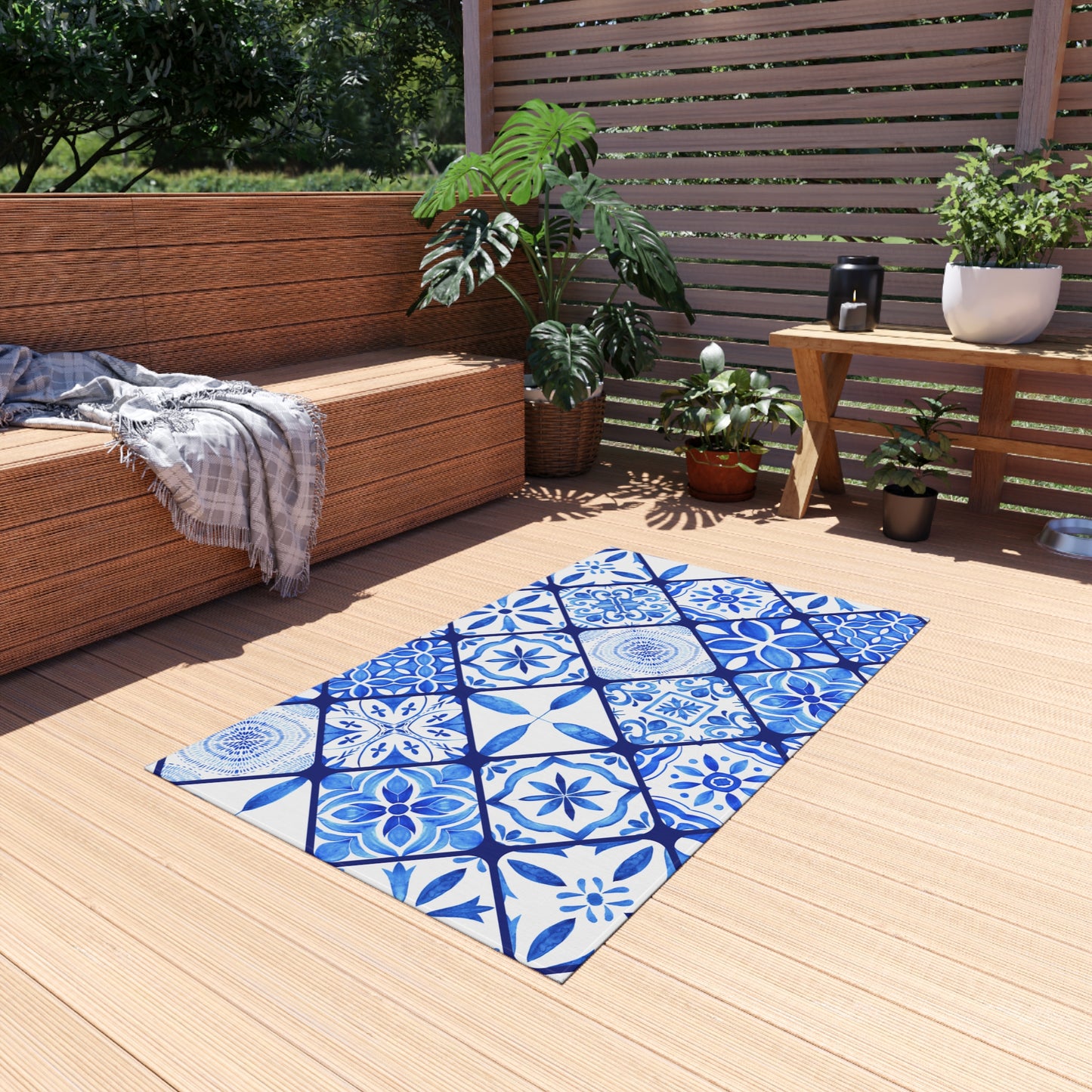 Chenille Print Pattern Outdoor Rug with No-Skid Backing Cozy Outdoor Carpet Patio Decor Gazebo Rug Pool Area Decor Outdoor Kitchen Carpet