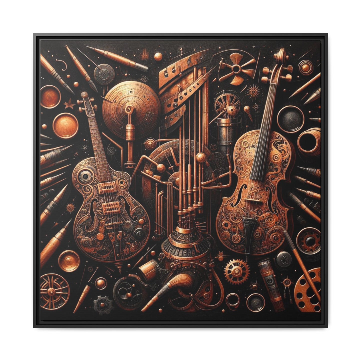 Modern Music-Themed Print Abstract Design Unique Framed Canvas Print Steampunk Wall Art Music Lover Gift Decor 3 frame colors