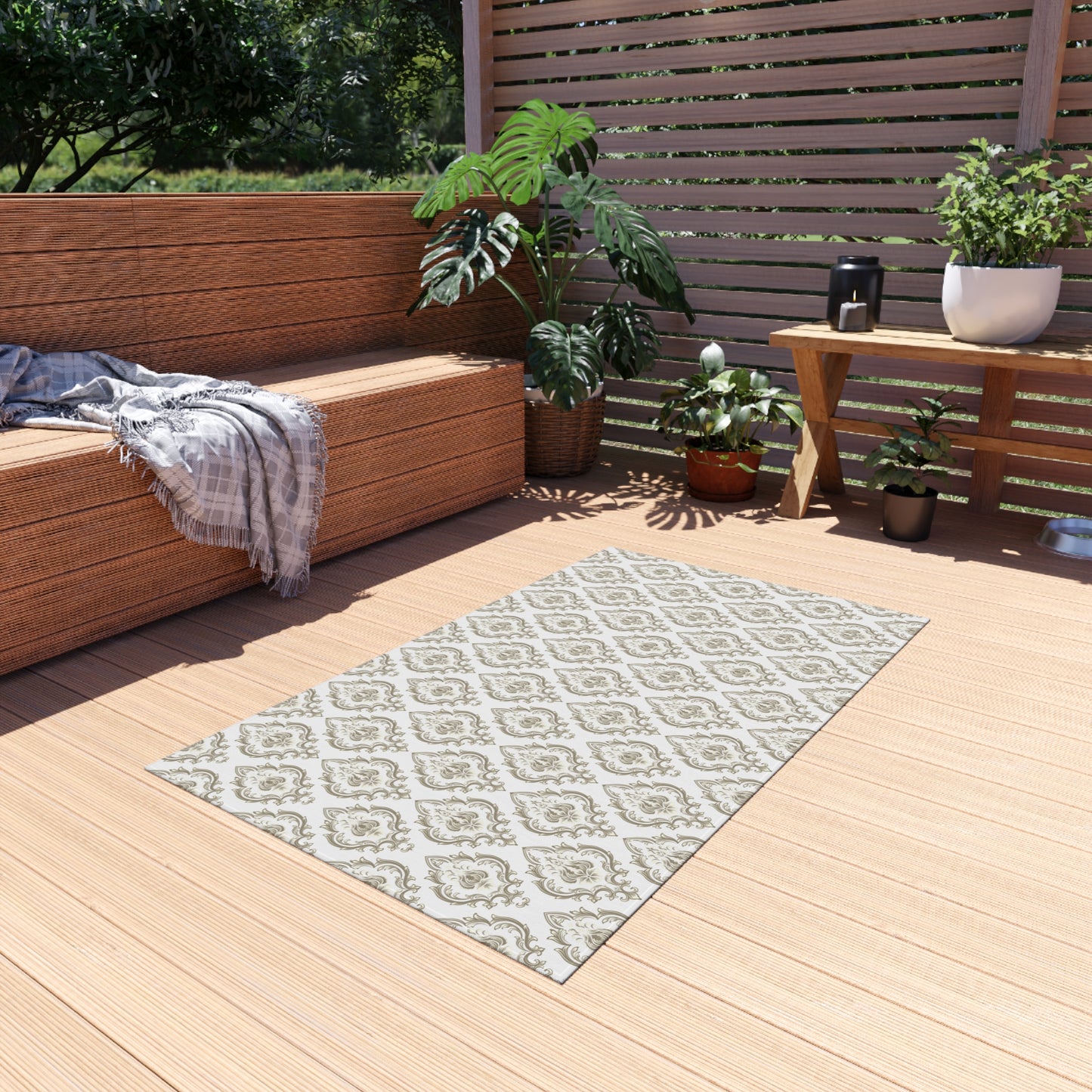 Chenille Print Pattern Outdoor Rug with No-Skid Backing Cozy Outdoor Carpet Patio Decor Gazebo Rug Pool Area Decor Outdoor Kitchen Carpet
