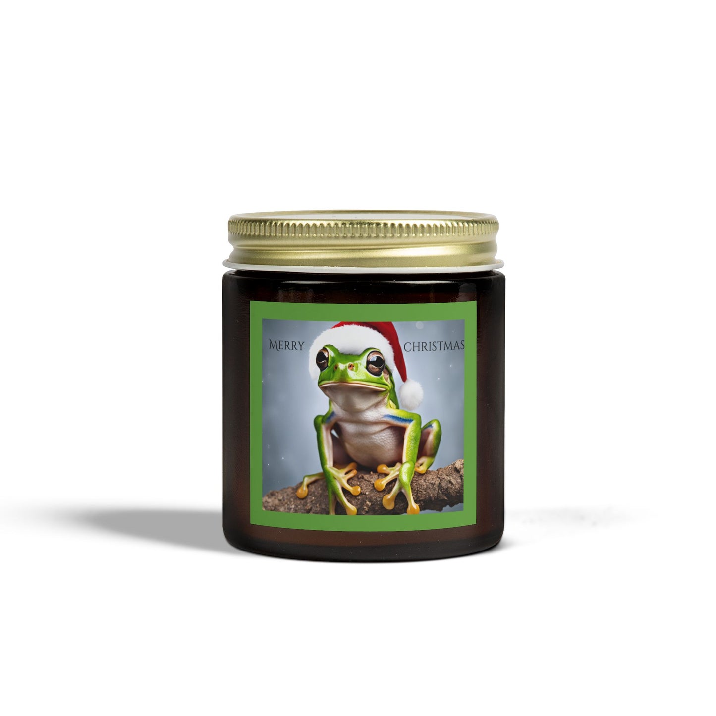 Merry Christmas Tree Frog with Santa Hat Scented Candle Holiday Winter Candle Gift Mason Jar Candle Coconut Apricot Wax (4oz, 9oz)