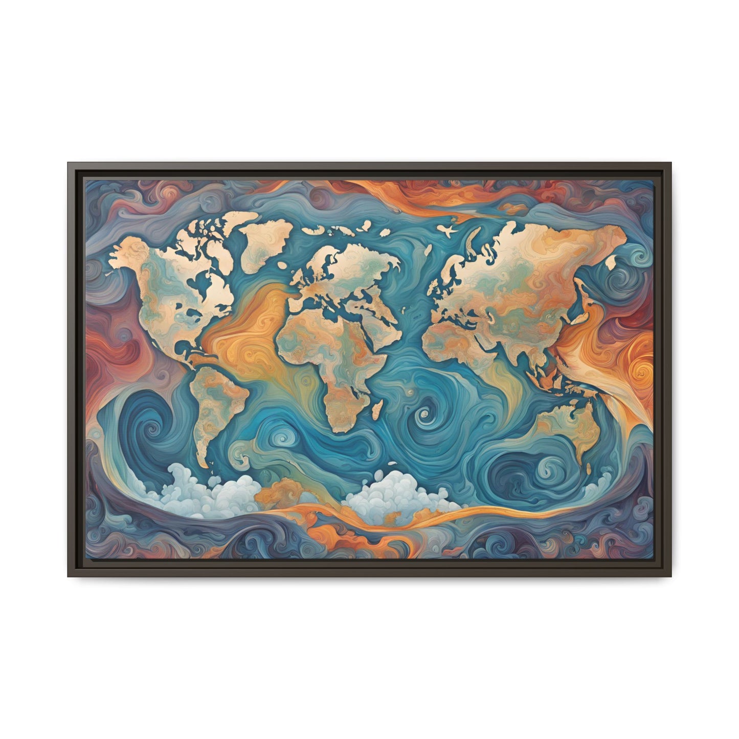 Modern Swirl Art Style Colorful Global World Map Print Matte Canvas Wall Art 3 frame colors to choose from