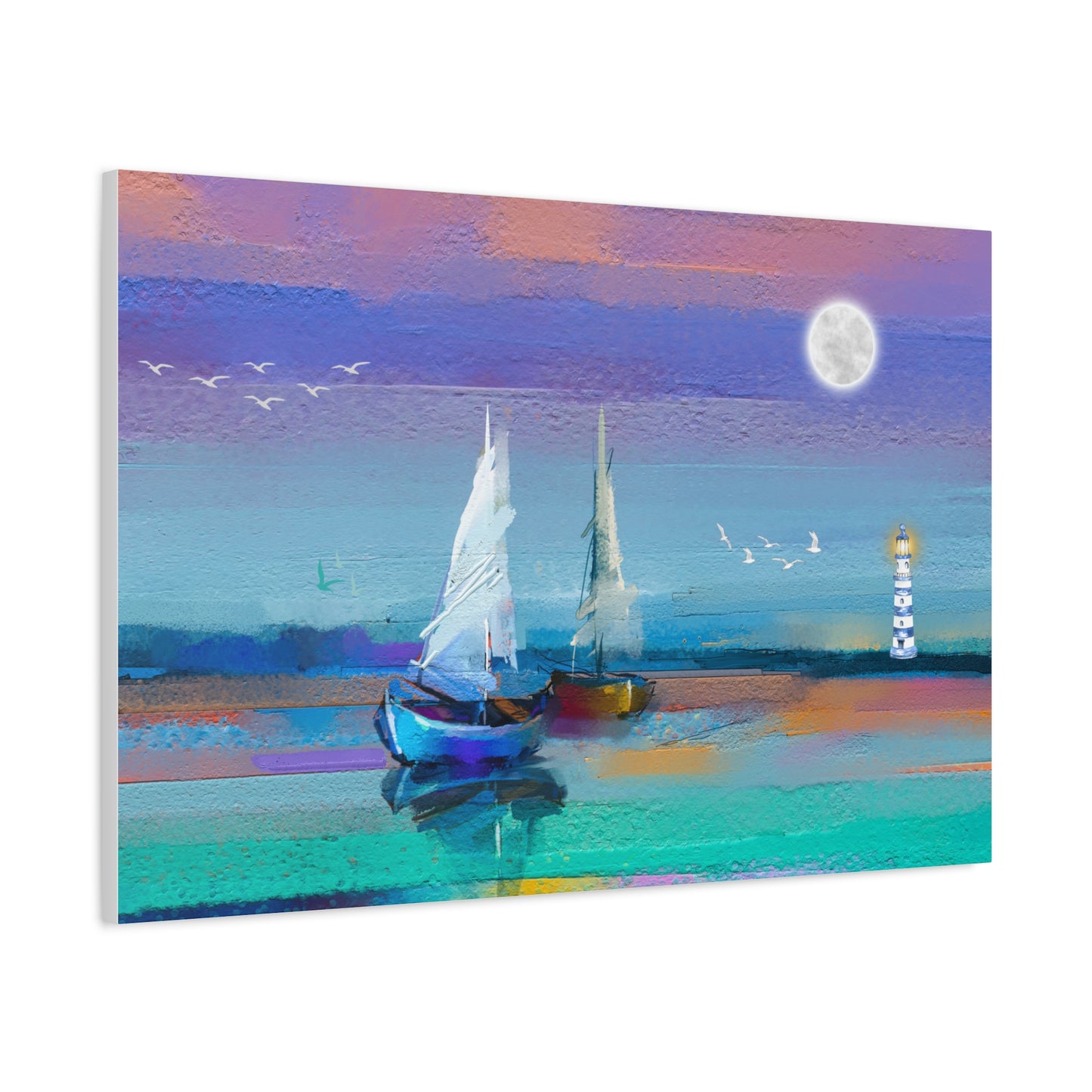 Sailboats in Water Print Wall Art | Matte Canvas, Stretched, 1.25" | Oceanic | Painting | Abstract | Modern |