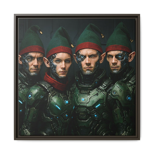 Cyber-Elves Print Modern AI Elf Design Unique Framed Canvas Sci-Fi Print Funny Christmas Elf Wall Art Gamer Gift Decor 3 frame colors