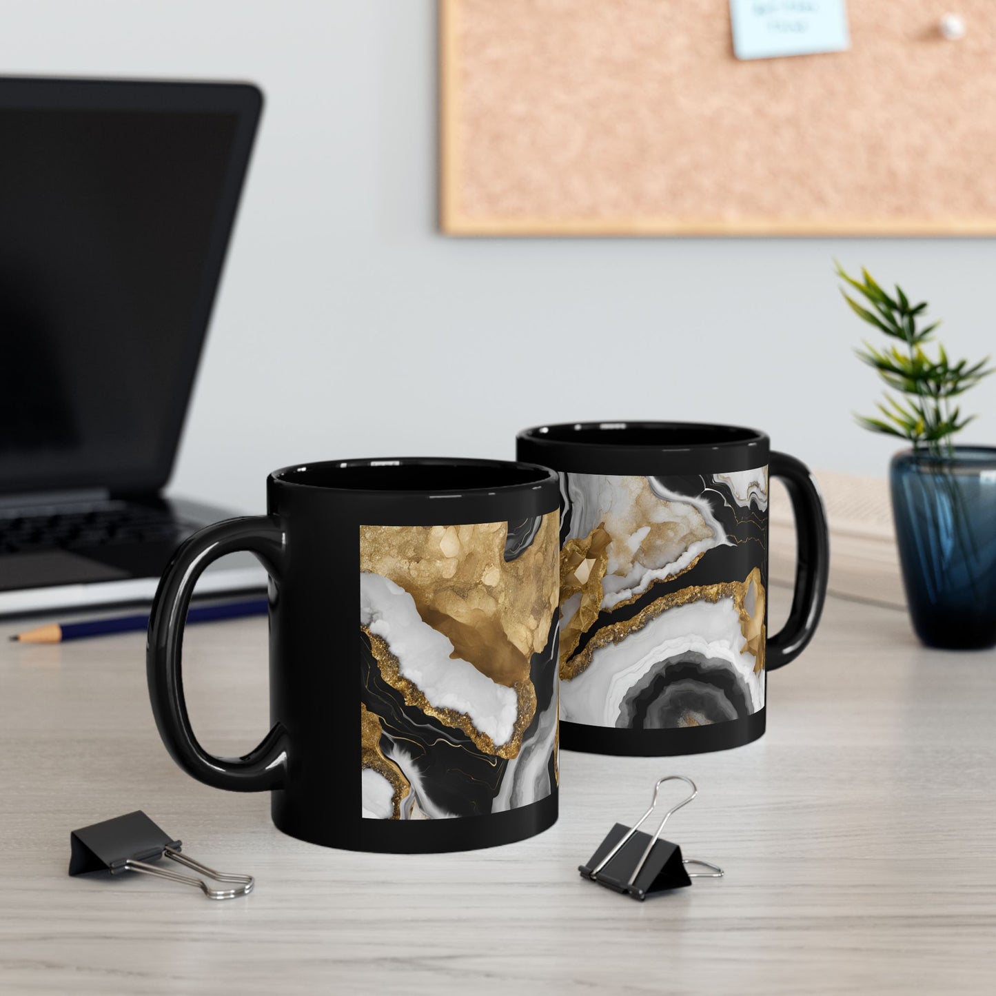 Black, White and Gold Crystal Geode Design Coffee Tea Hot Chocolate Mug Boho Gift for Her Nature Lover Gift Geology Rock Lover Gift