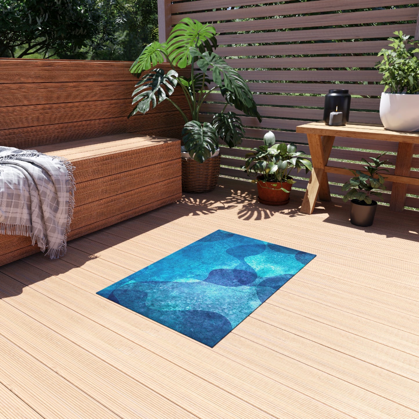 Modern Wave Design Chenille Outdoor Rug No-Skid Backing Cozy Outdoor Beachy Patio Decor Gazebo Rug Pool Area Decor Outdoor Kitchen Carpet