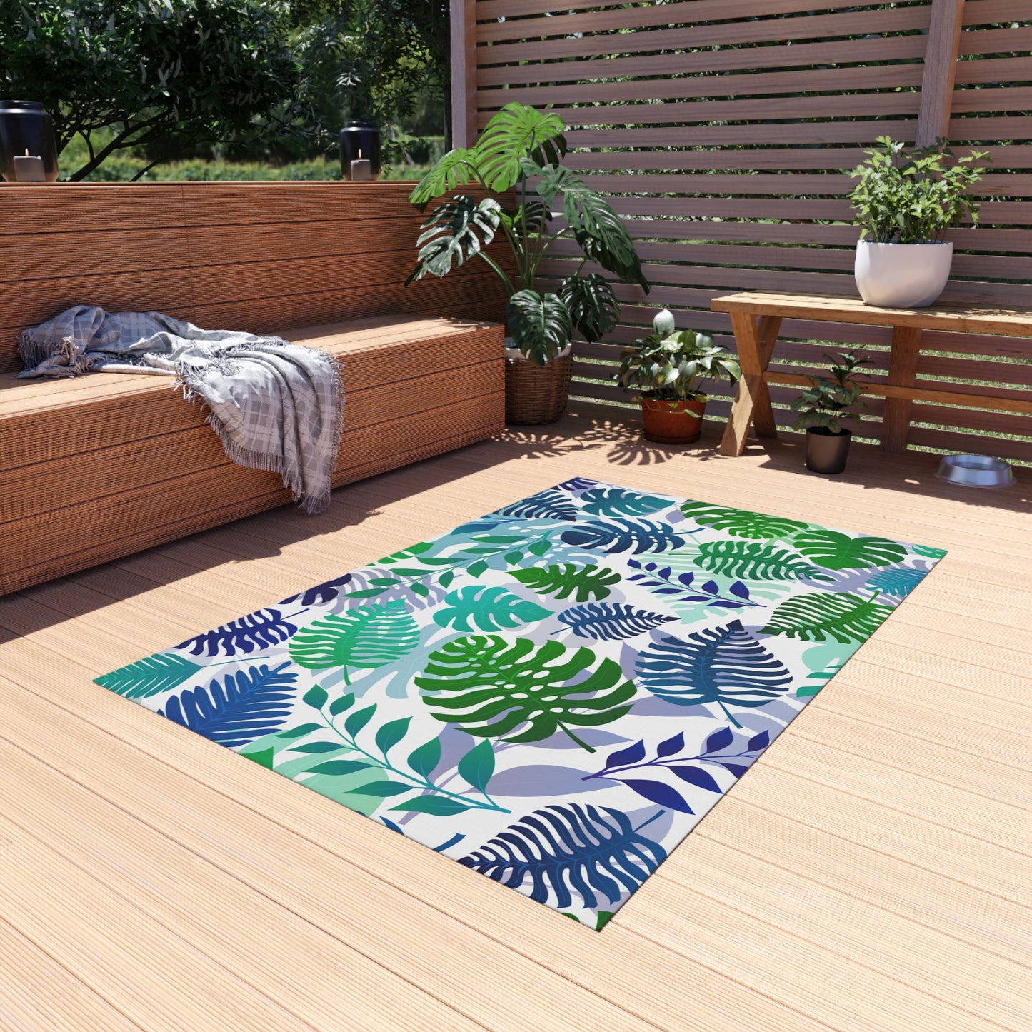 Tropical Chenille Outdoor Rug with No-Skid Backing Cozy Outdoor Carpet Patio Decor Hawaiian Floral Beachy Gazebo Rug Pool Area Decor