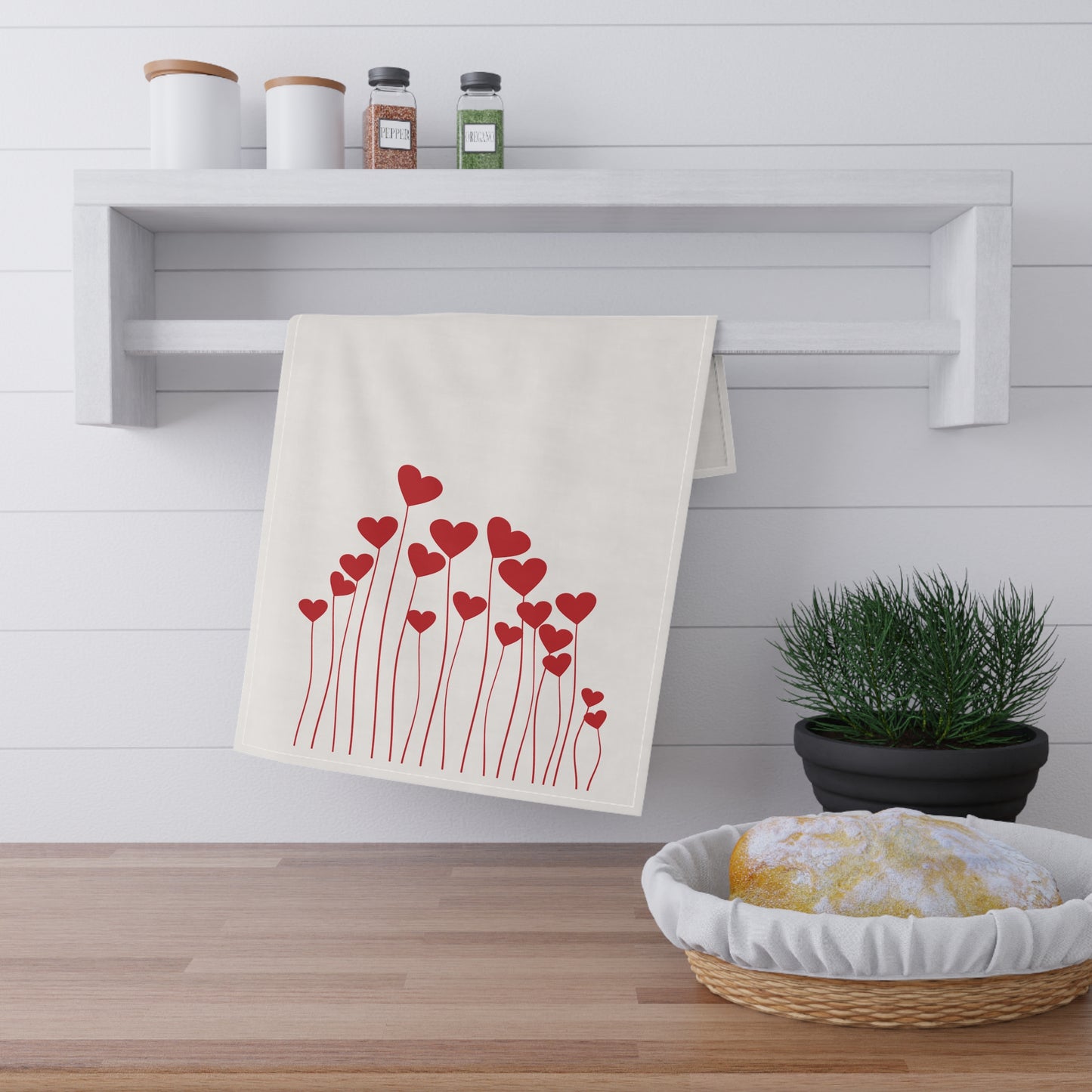 Floral Hearts Kitchen Tea Towel Durable Hand Towel Gift for Flower Lover Whimsical Home Decor Decorative Kitchen Cotton Twill