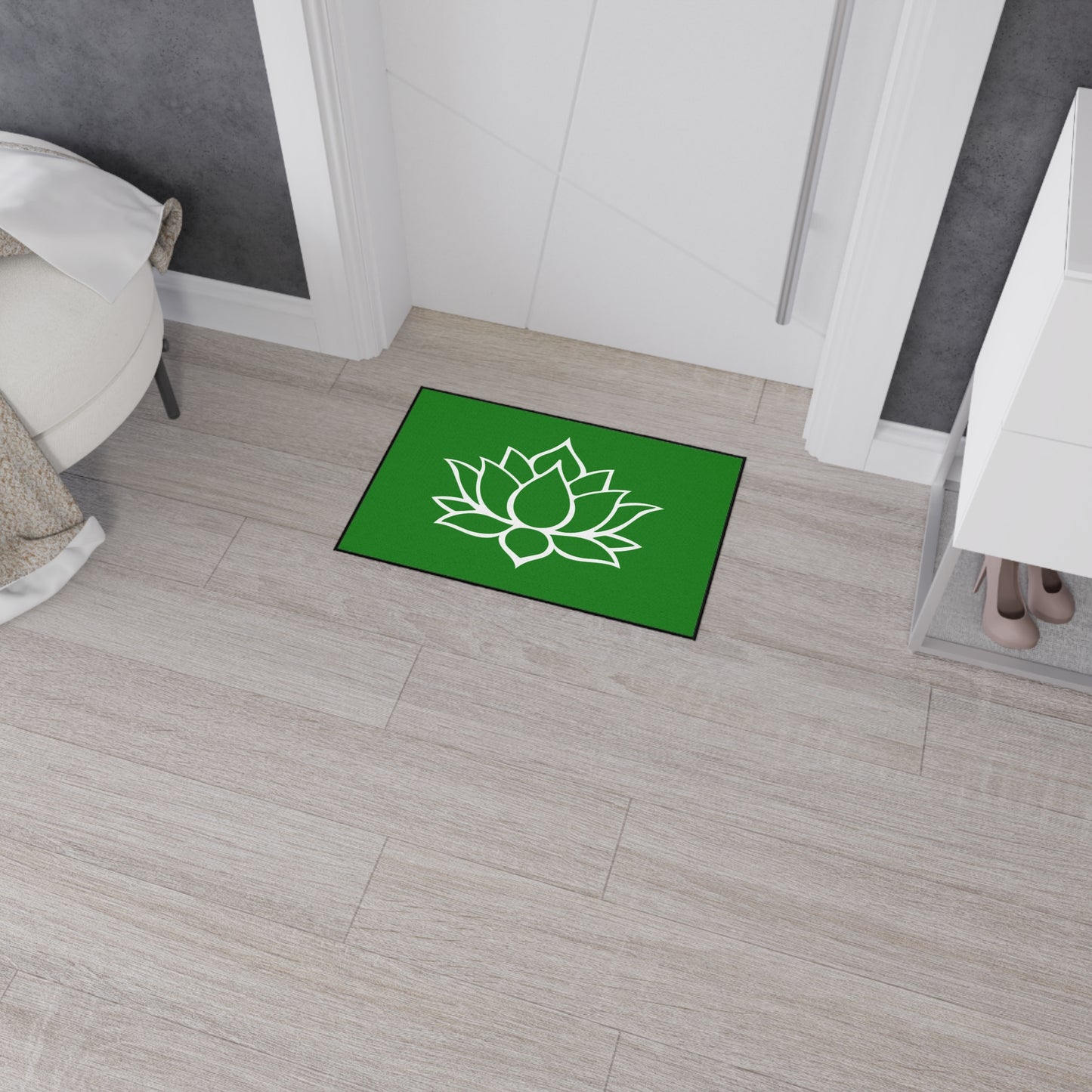 Decorative Heavy Duty Non-Slip Floor Mat Stylish Design Perfect for Entryway Kitchen Décor Green Lotus Blossom Floral Design Rug Bath Mat