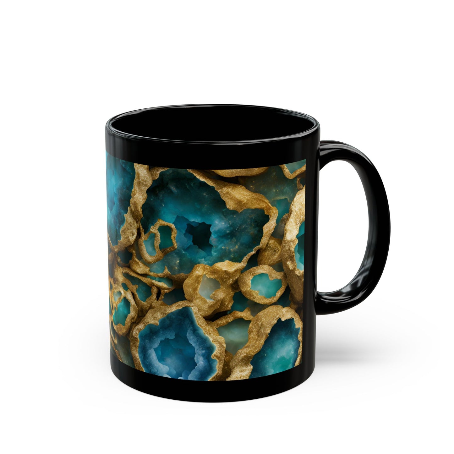 Blue, Green and Gold Amethyst Crystal Geode Design Coffee Tea Hot Chocolate Mug Boho Gift for Her Nature Lover Gift Geology Rock Lover Gift