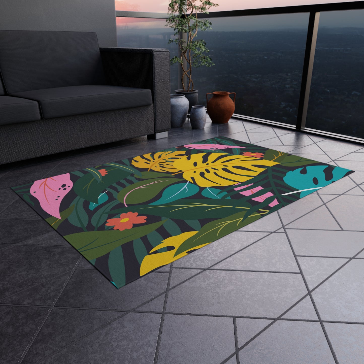 Tropical Chenille Outdoor Rug with No-Skid Backing Cozy Outdoor Carpet Patio Decor Gazebo Rug Pool Area Decor Outdoor Kitchen Carpet