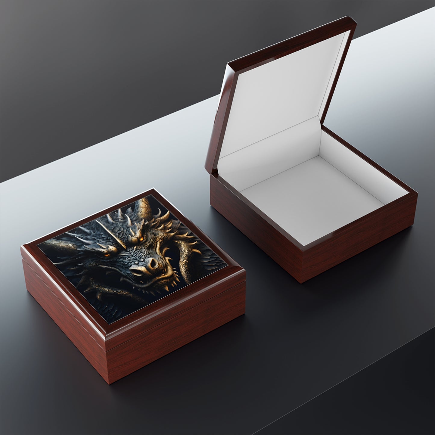Unique Dragon Fantasy Art Print Mythical Design Jewelry Box Trinket Box Bedroom Dresser Decor Vanity Gift Box - 3 colors to choose from