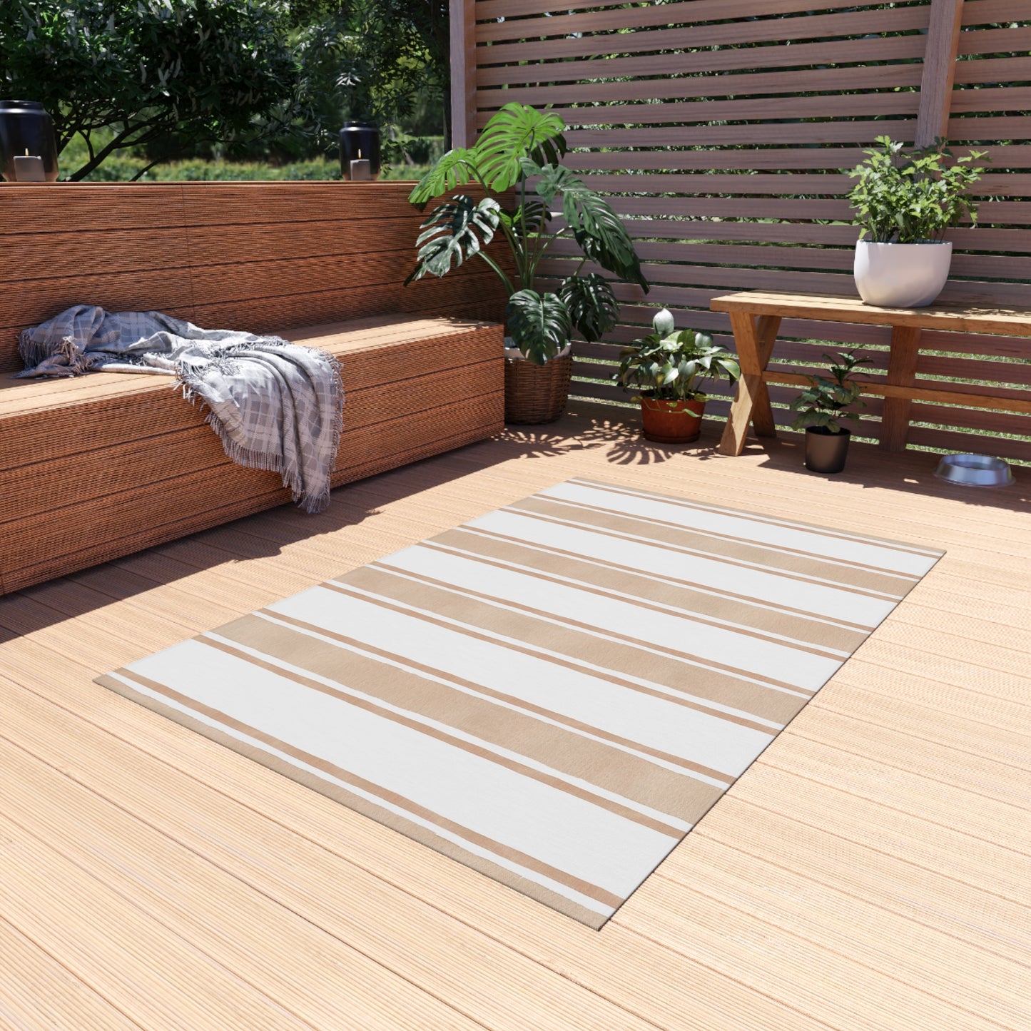 Striped Chenille Outdoor Rug with No-Skid Backing Cozy Outdoor Carpet Patio Decor Gazebo Rug Pool Area Decor Outdoor Kitchen Carpet