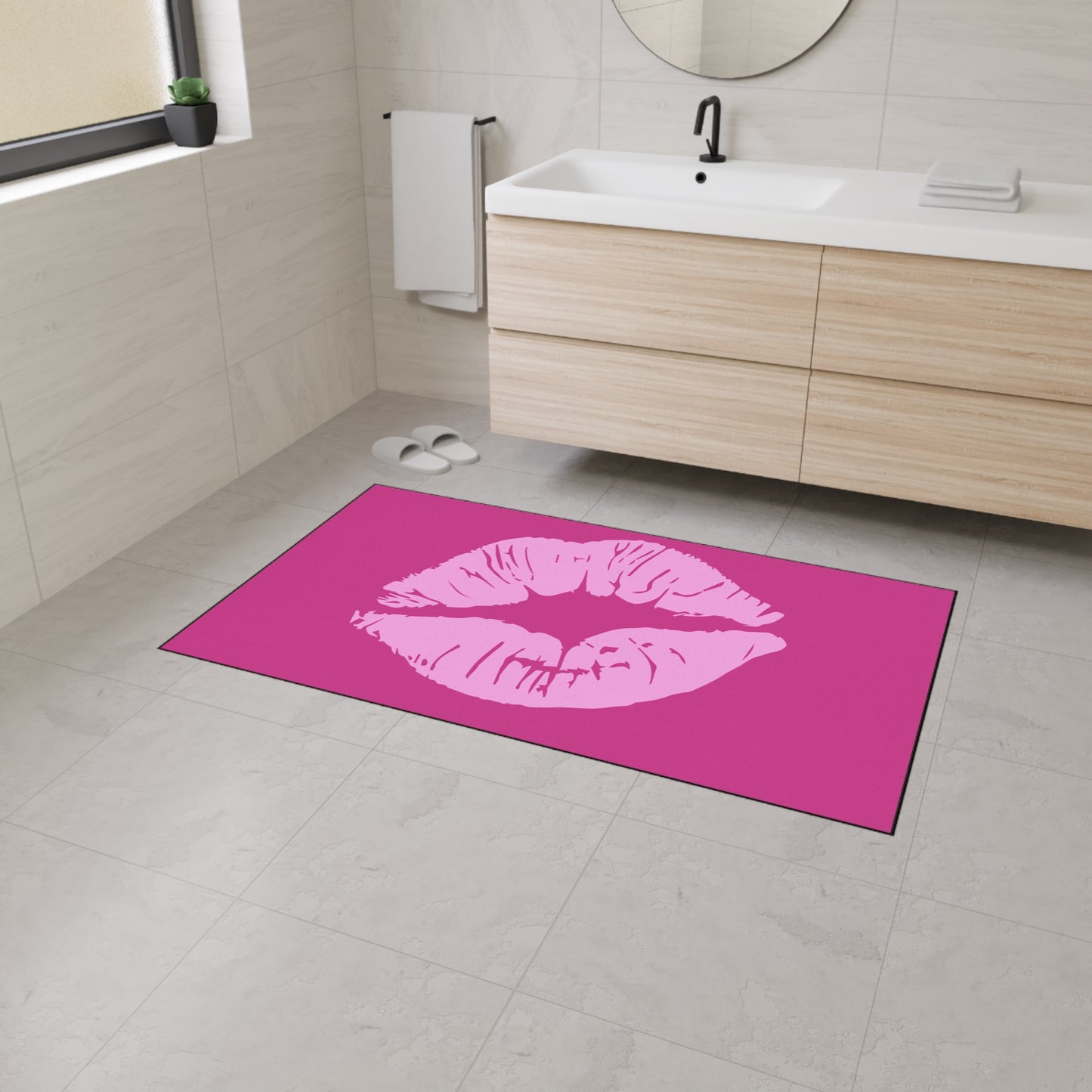 Decorative Heavy Duty Non-Slip Floor Mat Stylish Design Perfect for Entryway Kitchen Décor Pink Kissy Lips Design Rug Lipstick Bathroom Mat