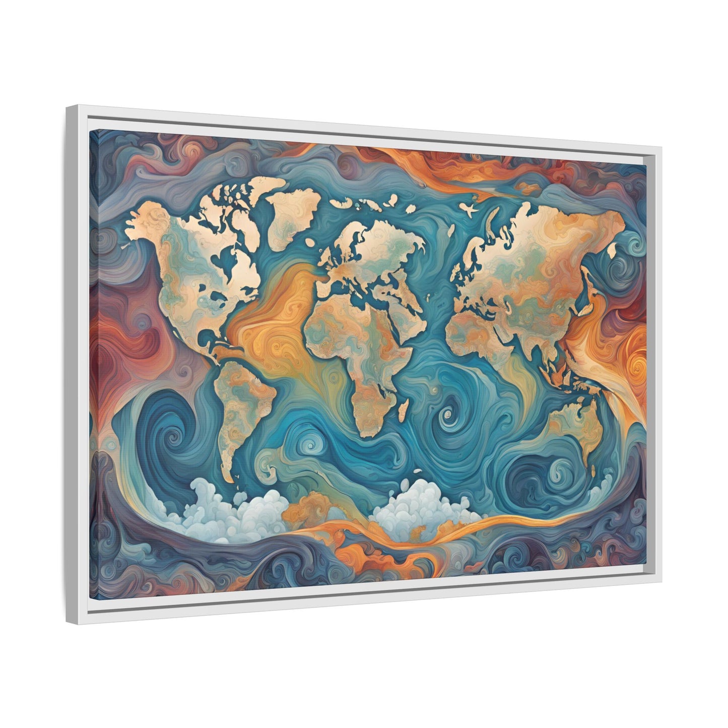 Modern Swirl Art Style Colorful Global World Map Print Matte Canvas Wall Art 3 frame colors to choose from