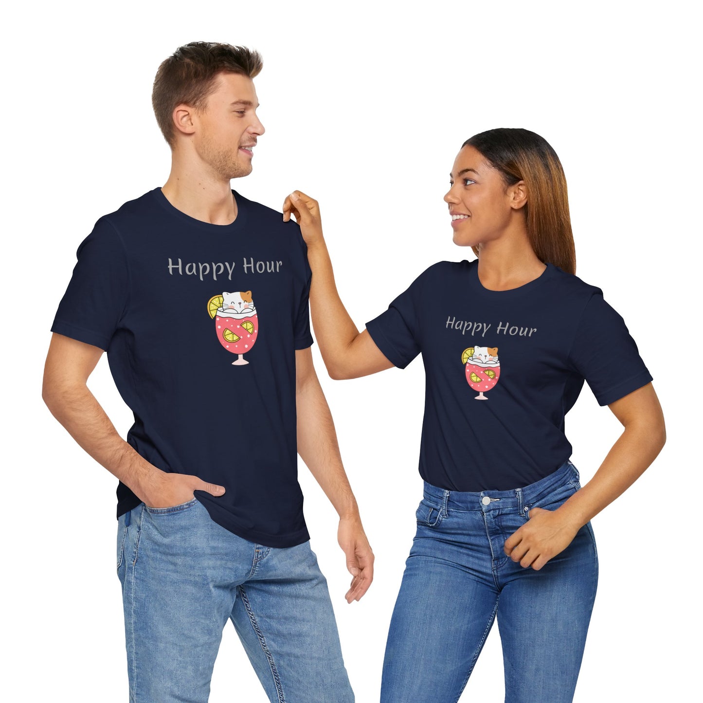 Happy Hour T-Shirt | Wine Lovers | Foodie | Unisex | Kitten | Animated | Cute