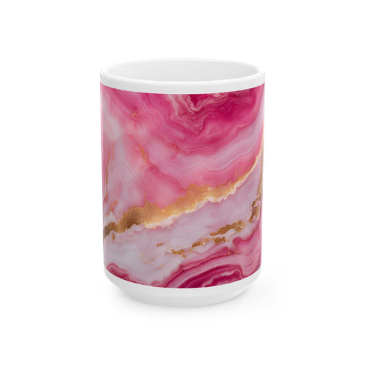 Boho Cottagecore 15-oz Ceramic Coffee Mug Pink Quartz-Inspired Image Pastel Nature Ceramic Rock Lover Tea Cup Flower Garden Gift for Her