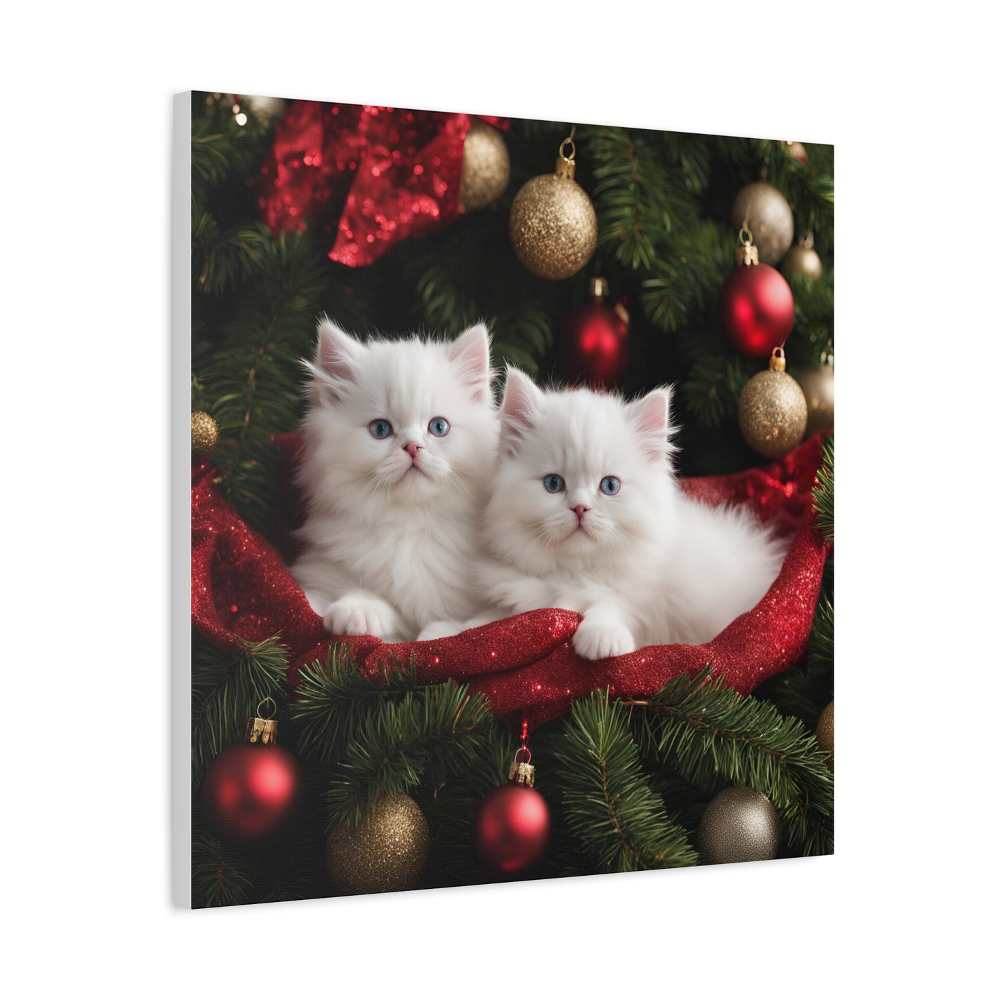 Christmas Kittens Print Wall Art | Matte Canvas, Stretched, 1.25" | Animal Lover | Holiday Gift |