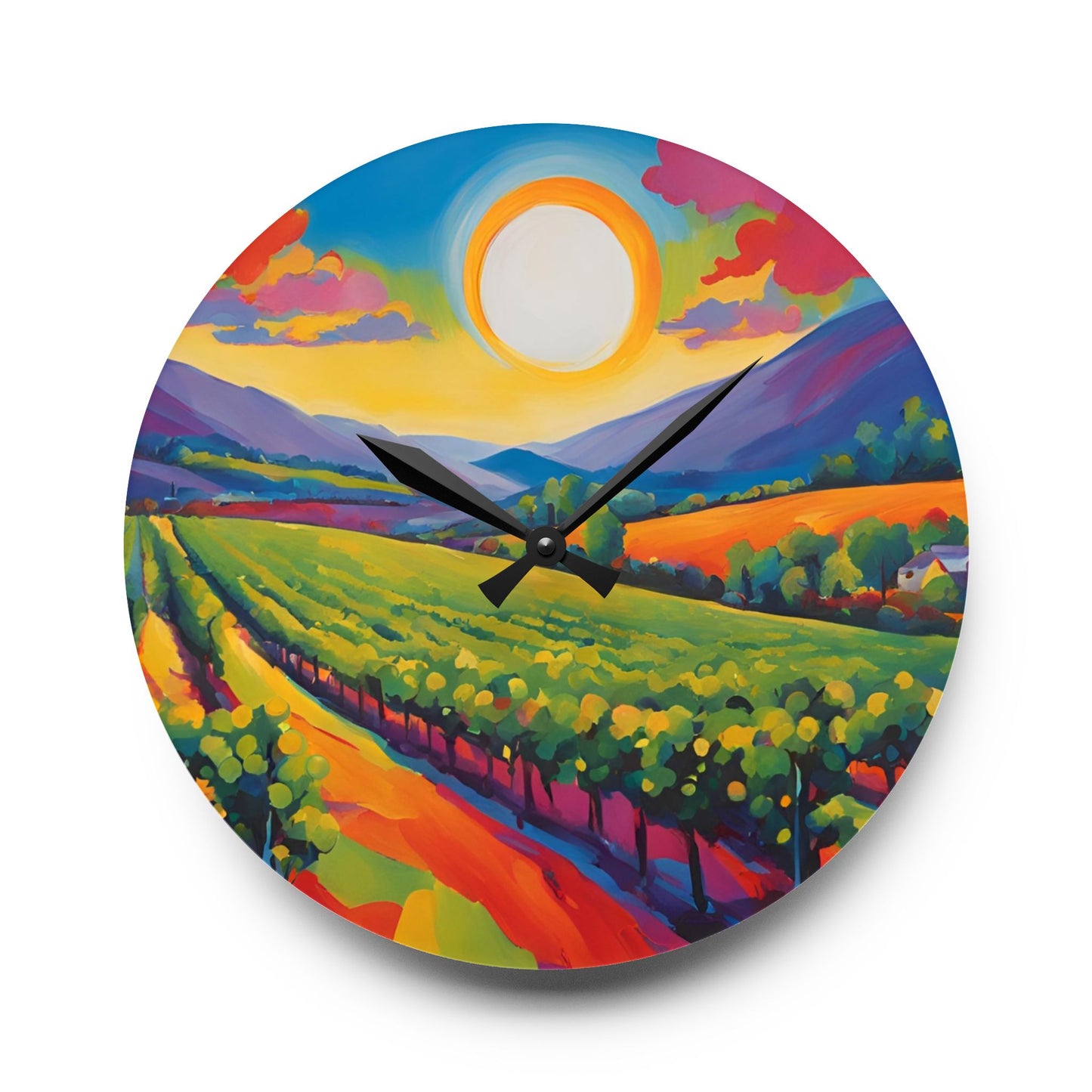 Modern Abstract Vineyard Design Acrylic Office Clock Unique Colorful Wall Clock Wine Lover Gift Landscape Art Design