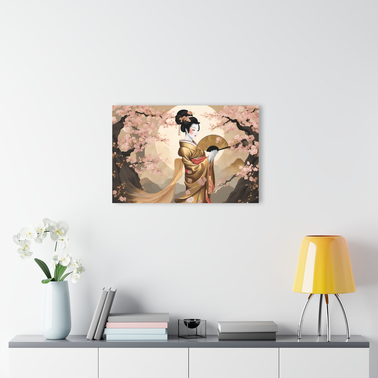 Large Asian Floral Design Acrylic Print with French Cleat Nature Lover Wall Art Geisha Girl Gift Art Modern Plum Cherry Blossom Home Decor