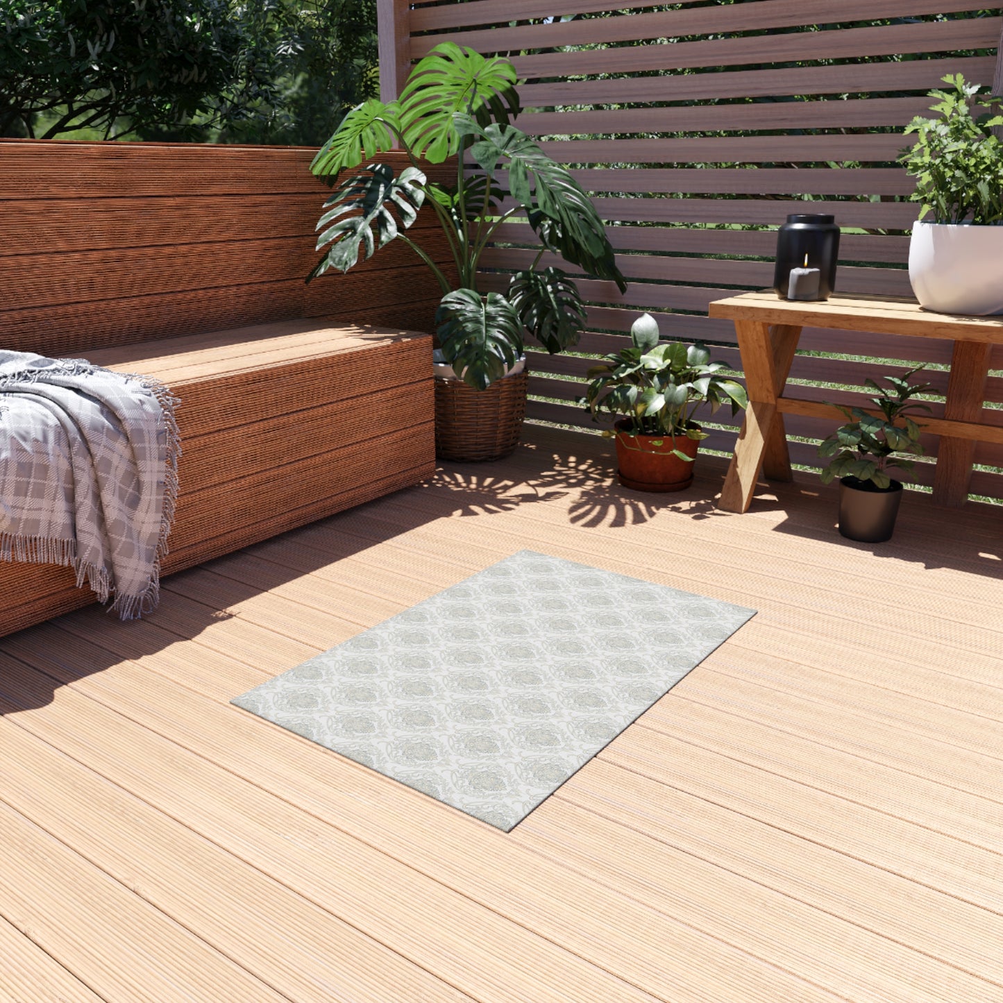 Chenille Print Pattern Outdoor Rug with No-Skid Backing Cozy Outdoor Carpet Patio Decor Gazebo Rug Pool Area Decor Outdoor Kitchen Carpet