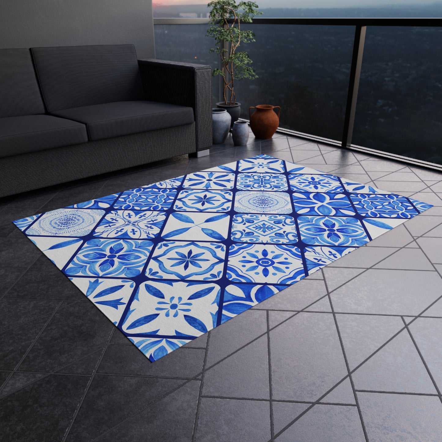 Chenille Print Pattern Outdoor Rug with No-Skid Backing Cozy Outdoor Carpet Patio Decor Gazebo Rug Pool Area Decor Outdoor Kitchen Carpet