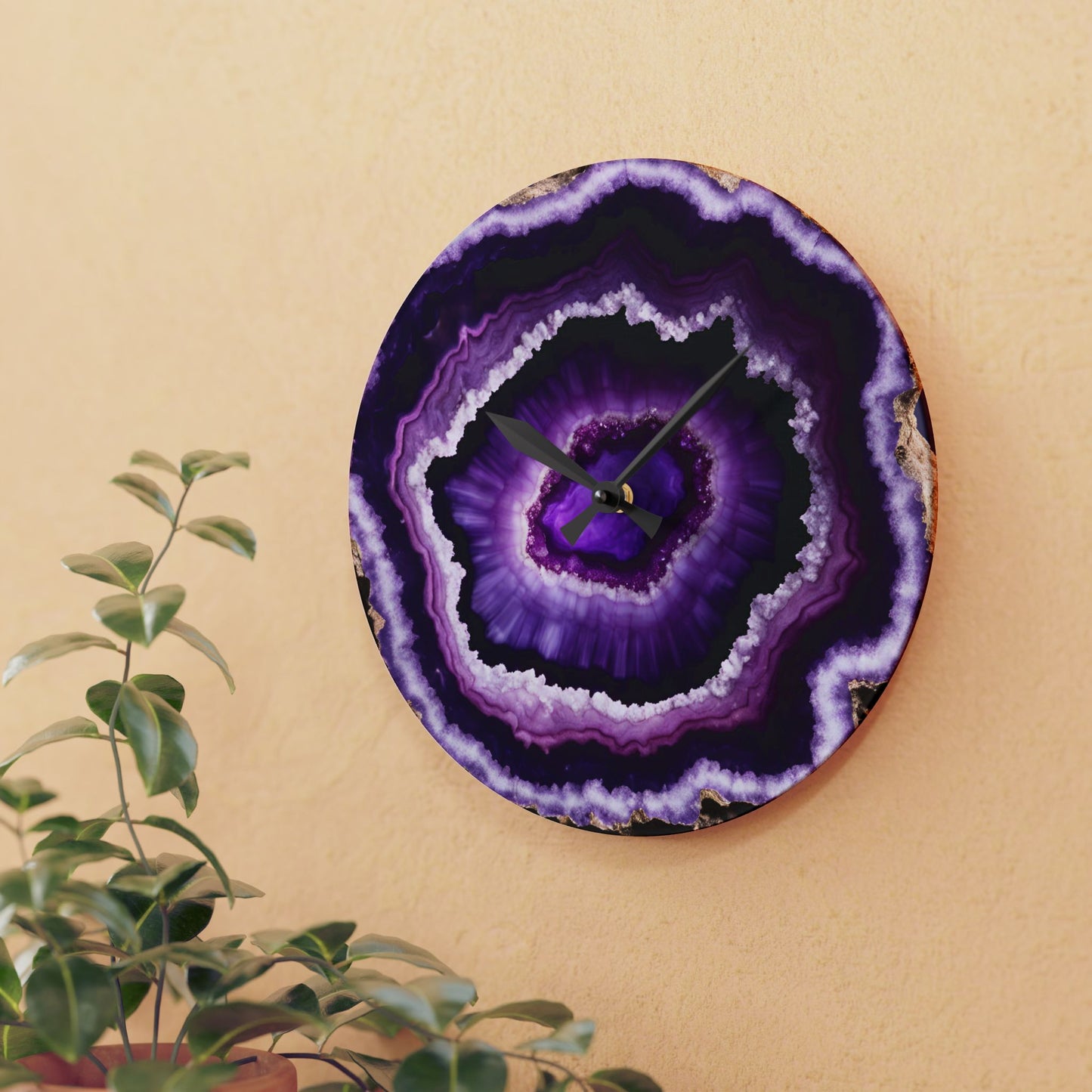 Purple Amethyst Agate Crystal Geode Unique Design Acrylic Wall Clock Crystal Lover Gemologist Gift Nature Lover Rock Gift