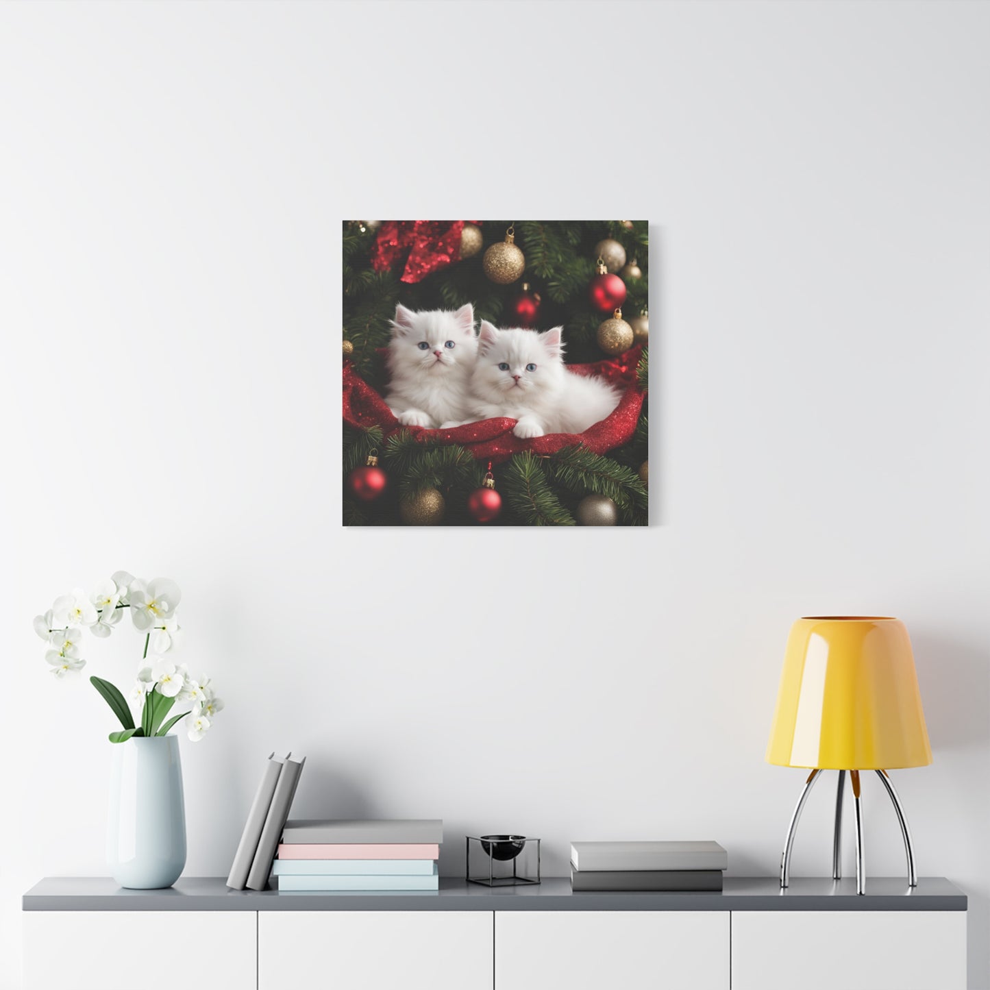 Christmas Kittens Print Wall Art | Matte Canvas, Stretched, 1.25" | Animal Lover | Holiday Gift |