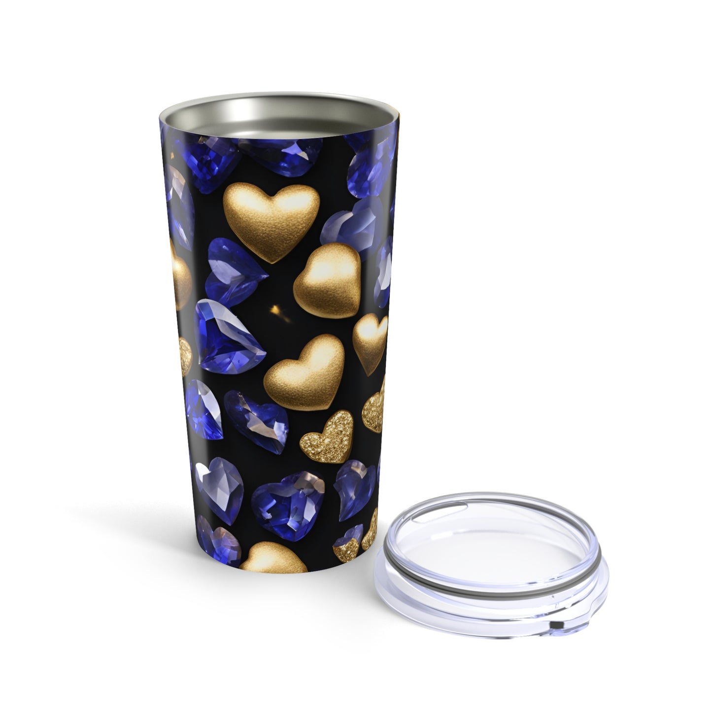 Sapphire and Gold Hearts Tumbler Valentine's Gift for Her Love Friendship Gift Tumbler Gemstone Lover Rhinestone Crystal Design Tumbler