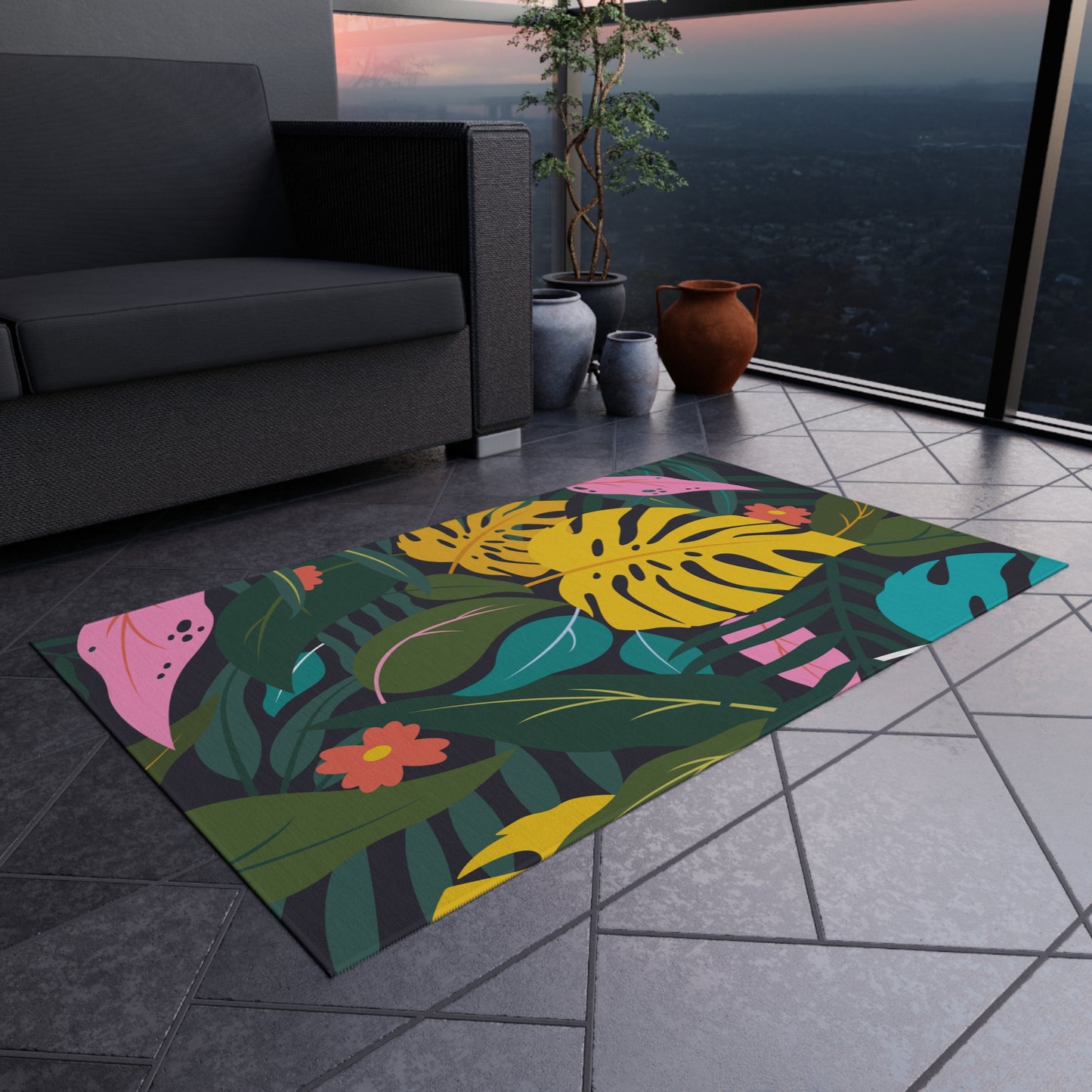 Tropical Chenille Outdoor Rug with No-Skid Backing Cozy Outdoor Carpet Patio Decor Gazebo Rug Pool Area Decor Outdoor Kitchen Carpet