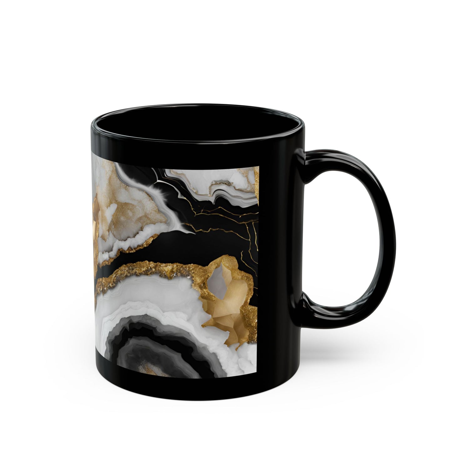 Black, White and Gold Crystal Geode Design Coffee Tea Hot Chocolate Mug Boho Gift for Her Nature Lover Gift Geology Rock Lover Gift