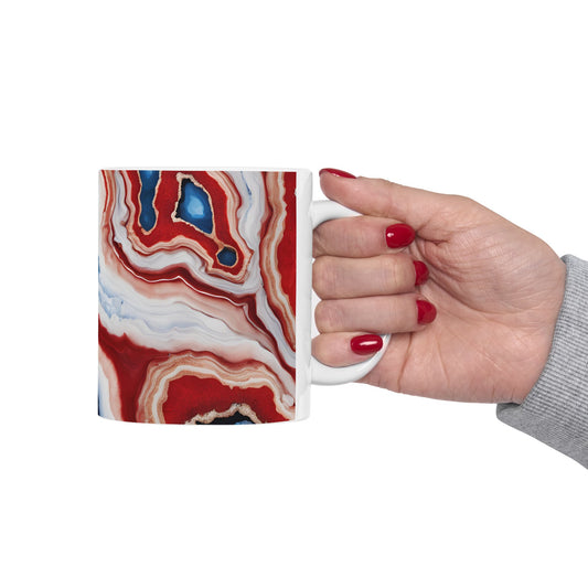 Red, White and Blue Crystal Geode Design Coffee Tea Mug Cottage Core Boho Gemologist Agate Gift for Her Nature Lover Marble Rock Gift