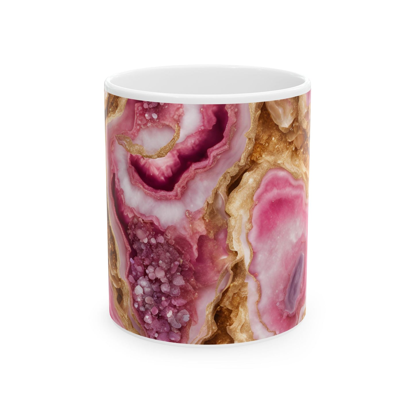 Pink and Gold Quartz Crystal Geode Design Coffee Tea Mug Boho Marble Gemologist Gift for Her Nature Lover Amethyst Stone Rock Geology Gift