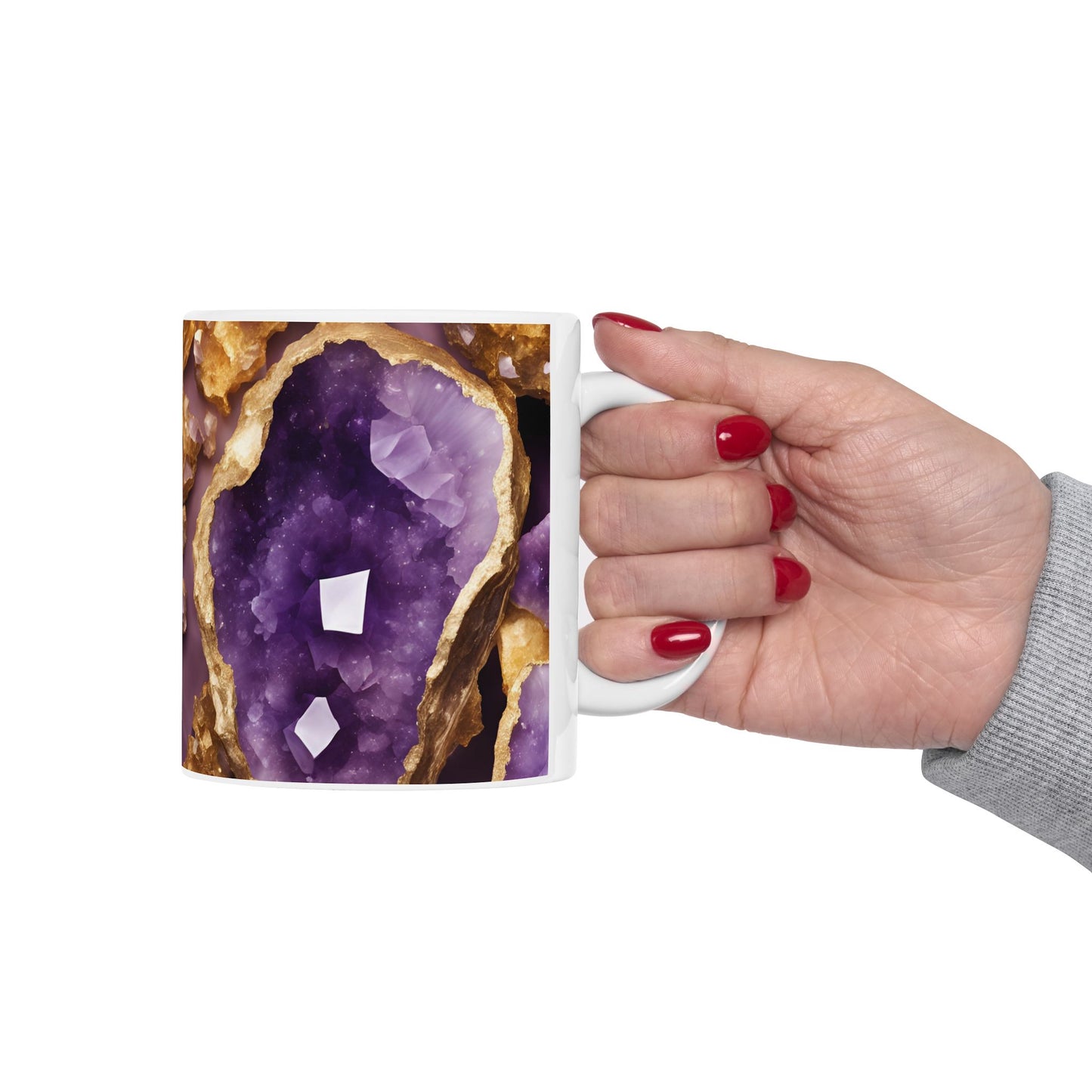 Purple and Gold Amethyst Design Geode Coffee Tea Mug Boho Gemologist Gift for Her Nature Lover Gift Geology Marble Agate Rock Lover Gift