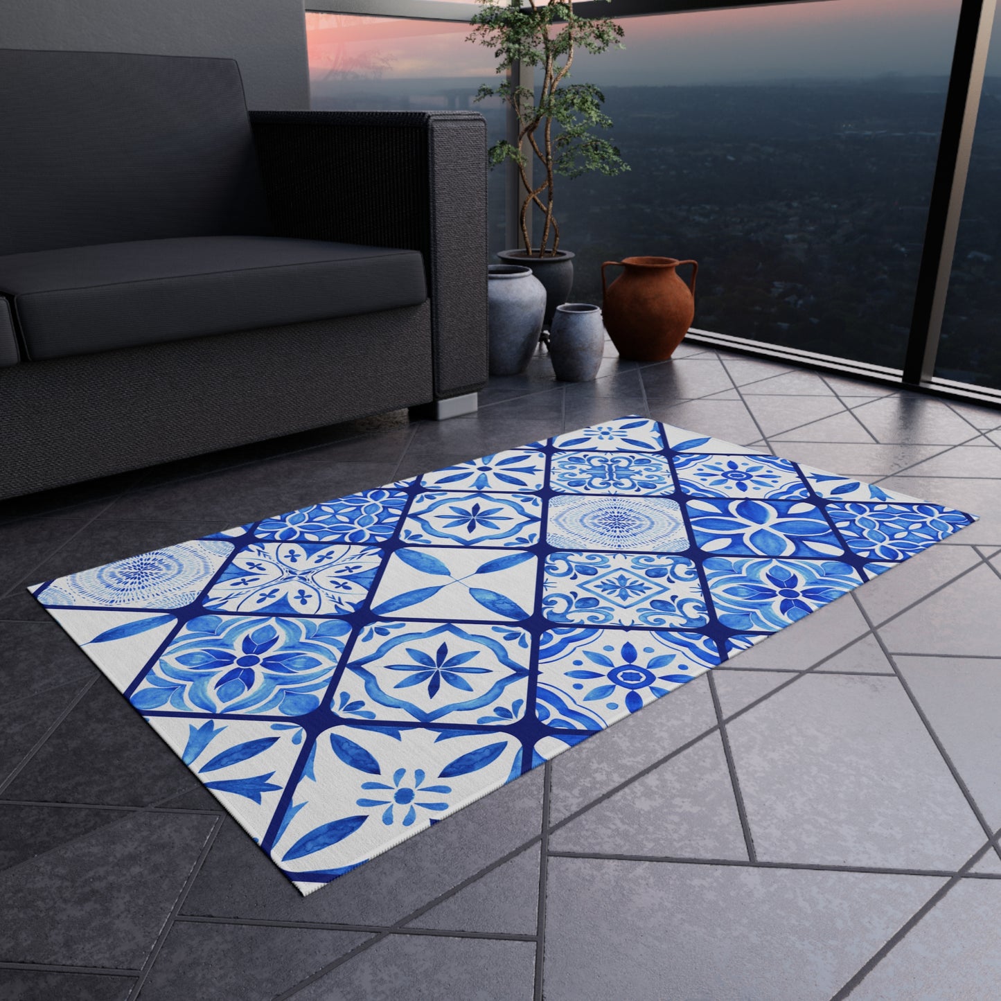 Chenille Print Pattern Outdoor Rug with No-Skid Backing Cozy Outdoor Carpet Patio Decor Gazebo Rug Pool Area Decor Outdoor Kitchen Carpet