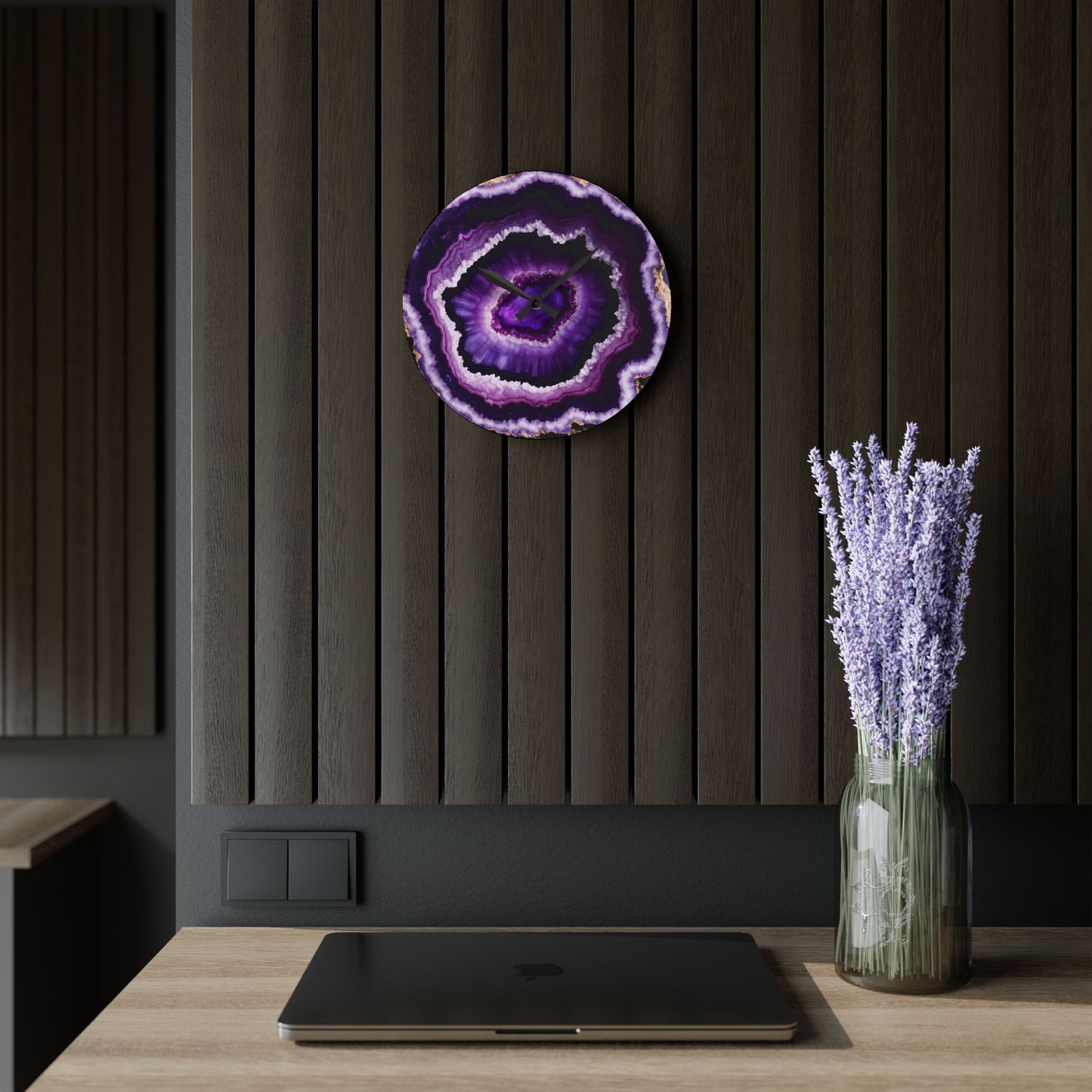 Purple Amethyst Agate Crystal Geode Unique Design Acrylic Wall Clock Crystal Lover Gemologist Gift Nature Lover Rock Gift