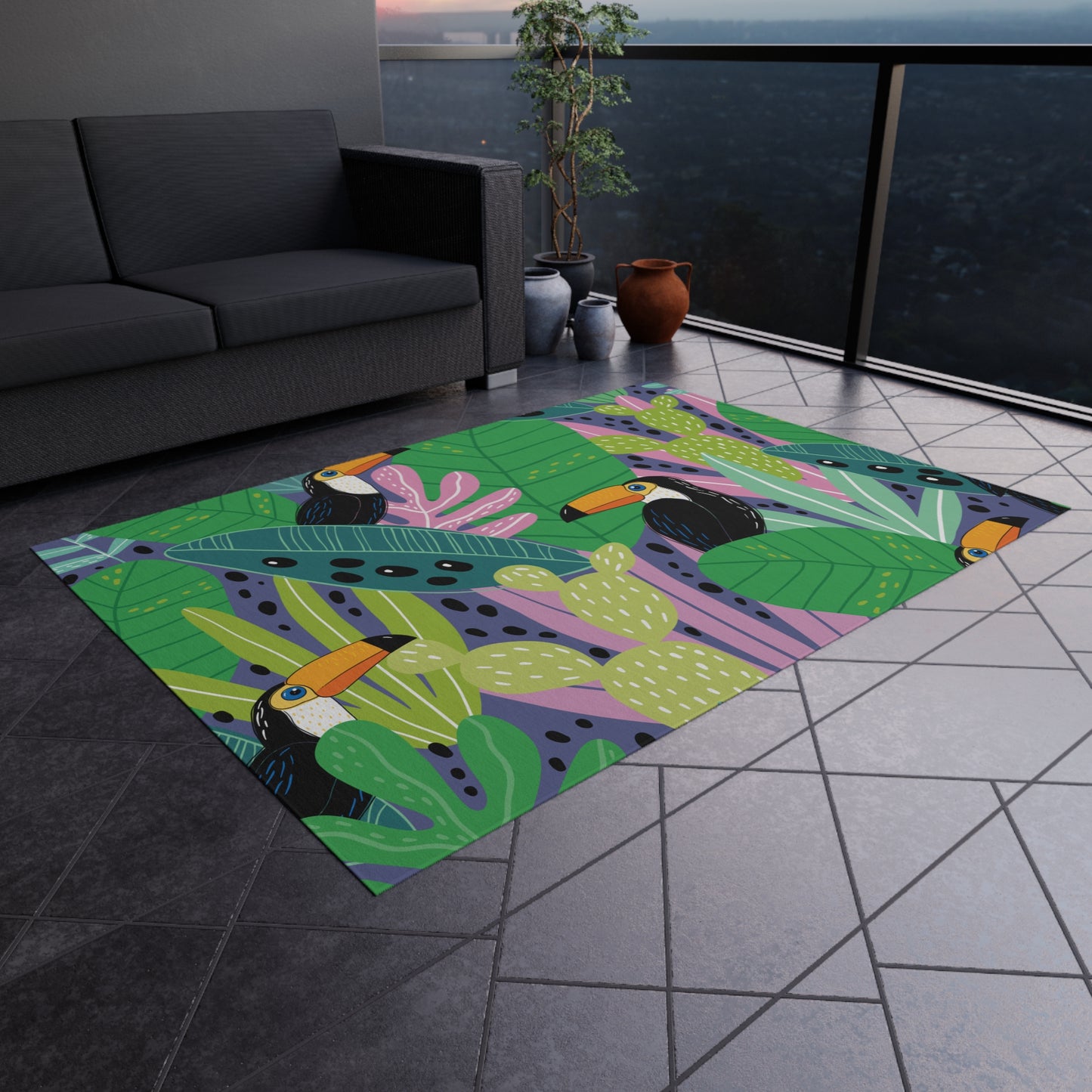 Tropical Chenille Outdoor Rug with No-Skid Backing Cozy Outdoor Carpet Patio Decor Gazebo Rug Pool Area Decor Outdoor Kitchen Carpet