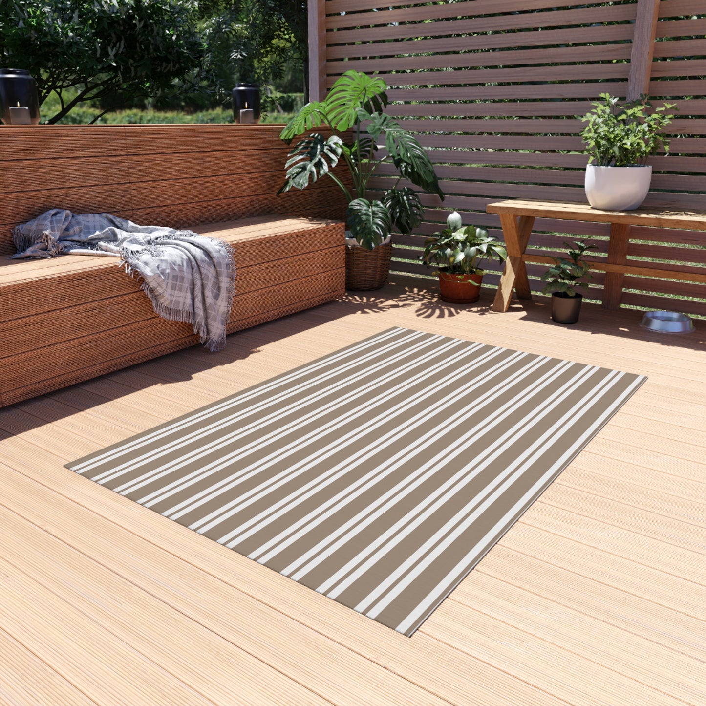 Striped Chenille Outdoor Rug with No-Skid Backing Cozy Outdoor Carpet Patio Decor Gazebo Rug Pool Area Decor Outdoor Kitchen Carpet
