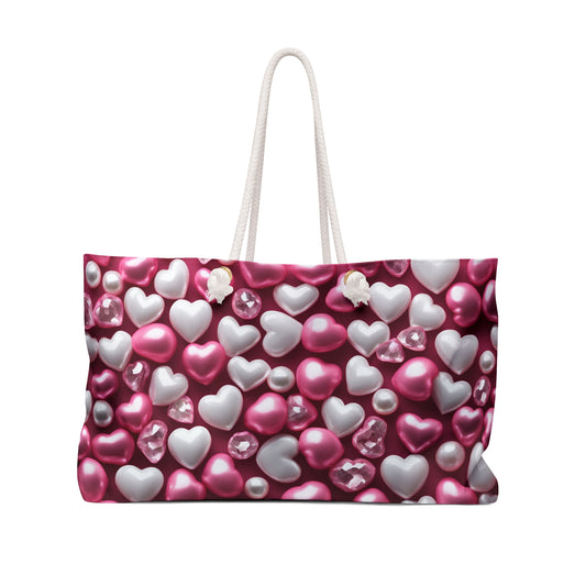 Pink Heart Design Weekender Tote Bag Cottage Core Valentine's Minimalist Wedding Gift Bridal Shower Wedding Gift for Her Romantic Gift