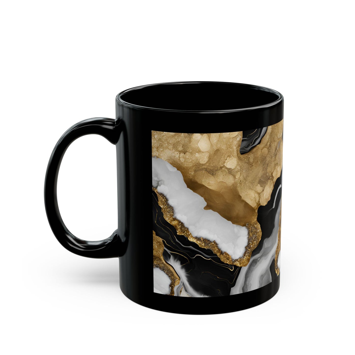 Black, White and Gold Crystal Geode Design Coffee Tea Hot Chocolate Mug Boho Gift for Her Nature Lover Gift Geology Rock Lover Gift